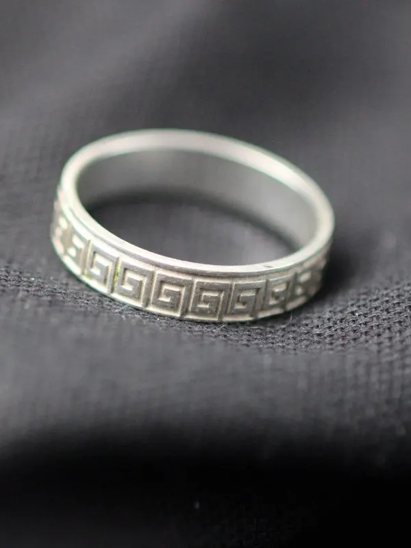 Bague grecque — Argent · frise méandre gravée