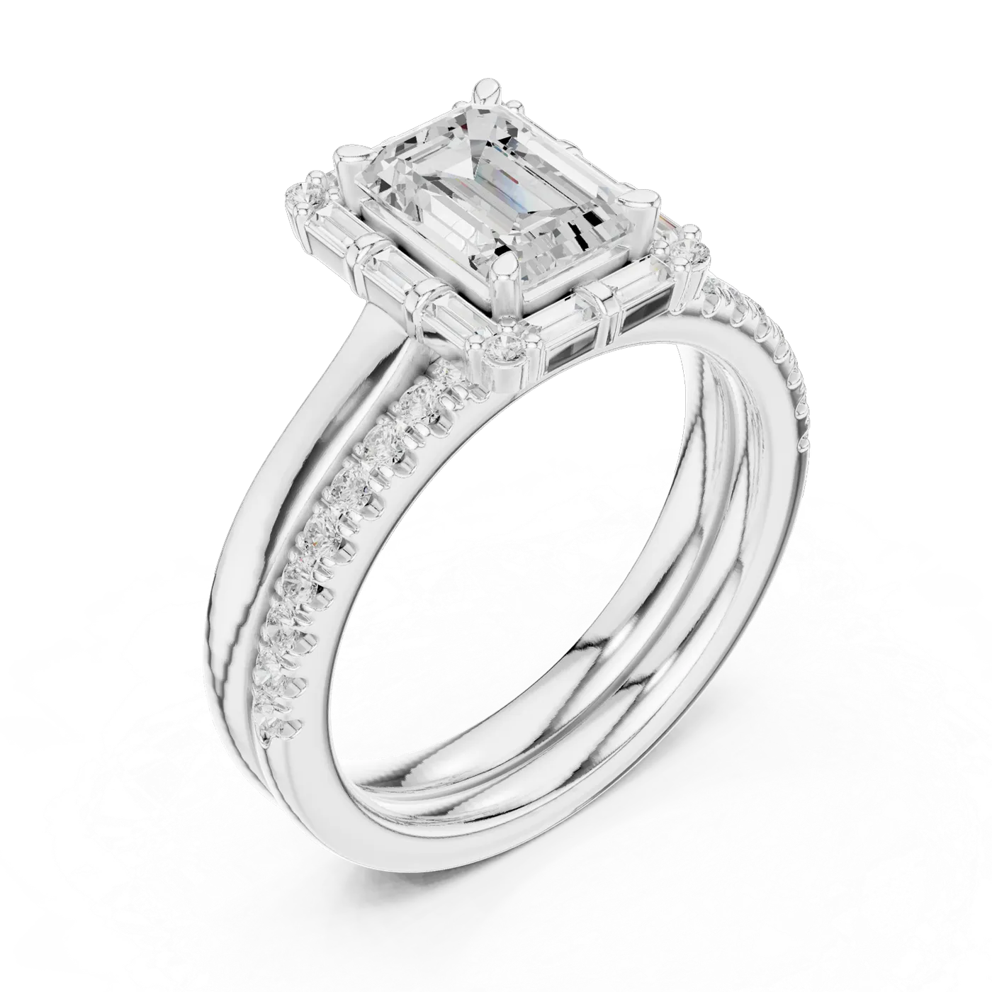 Bague de fiançailles Iris 0,90 ct en or blanc 18 carats, diamant taille émeraude, vue 2