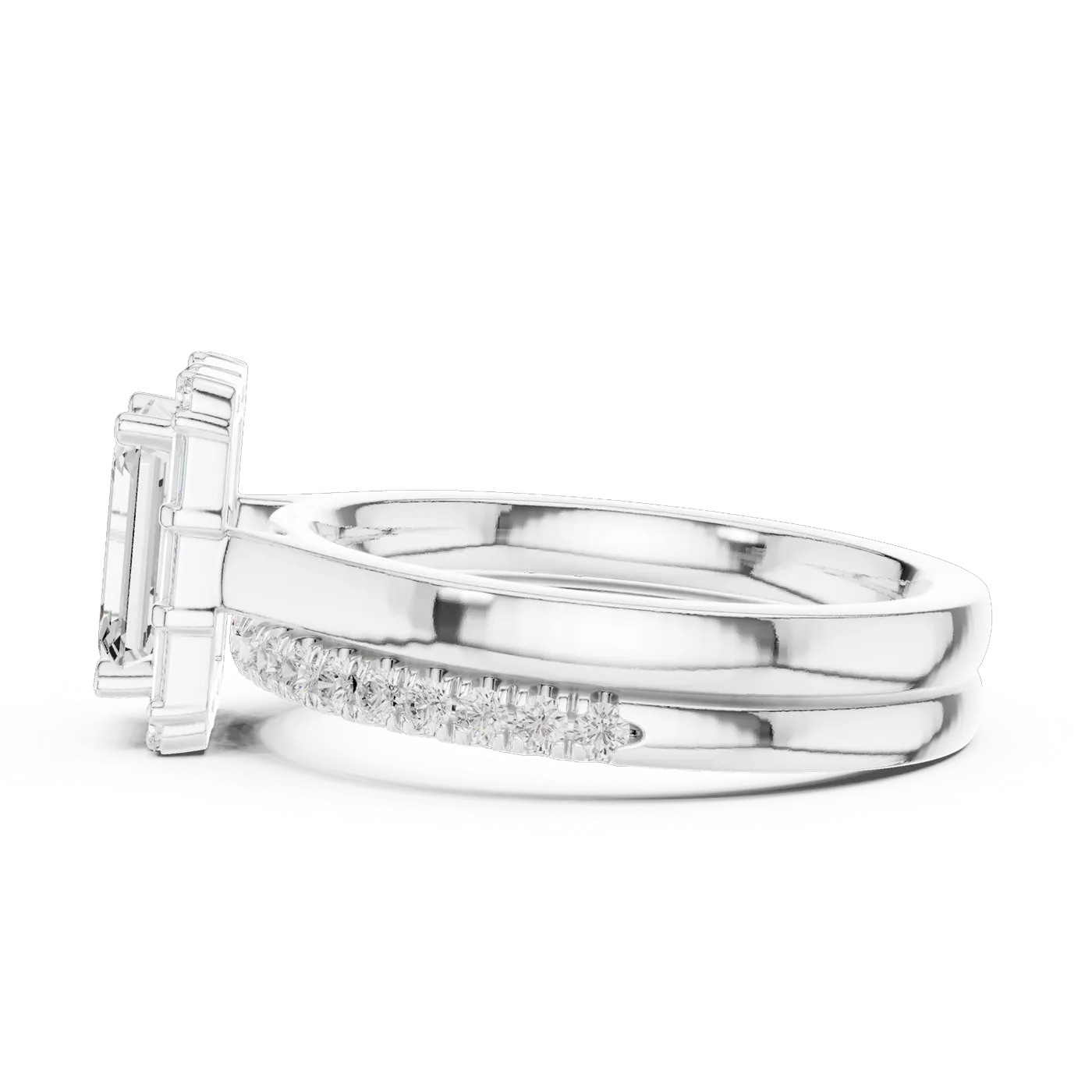 Bague de fiançailles Iris 0,90 ct en or blanc 18 carats, diamant taille émeraude, vue 3