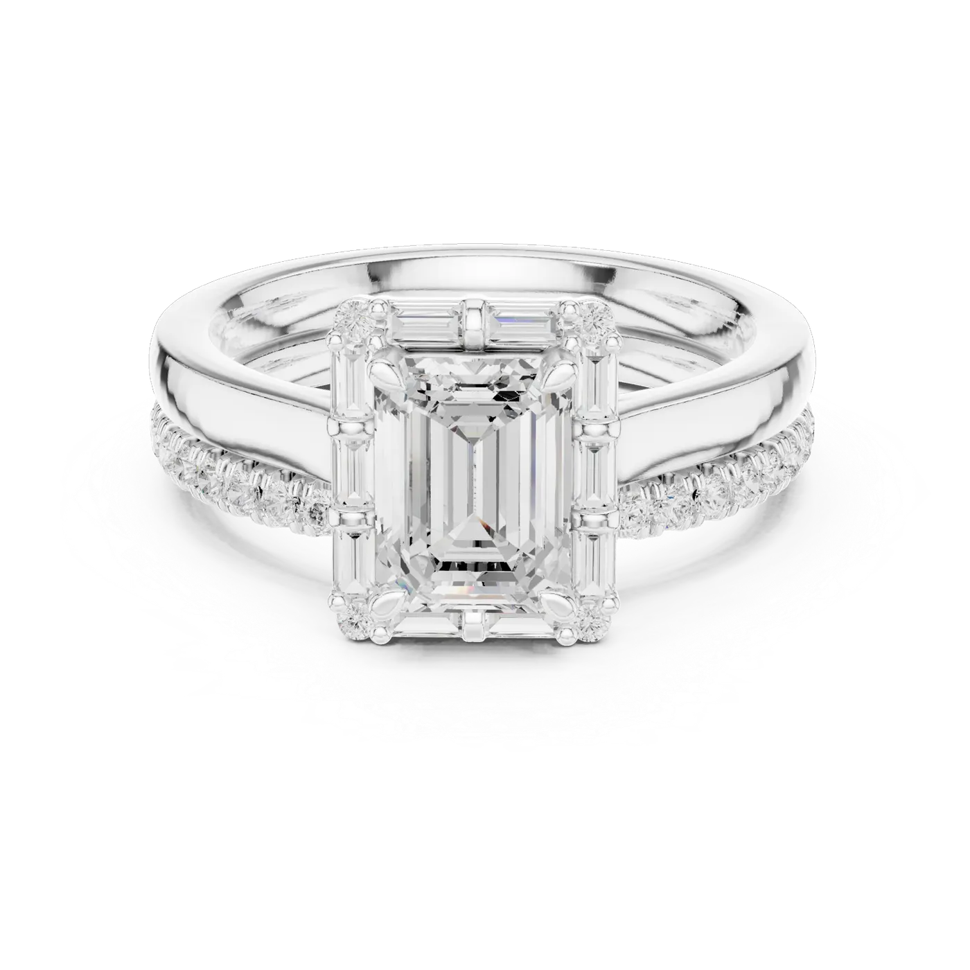 Bague de fiançailles Iris 0,90 ct en or blanc 18 carats, diamant taille émeraude, vue 4