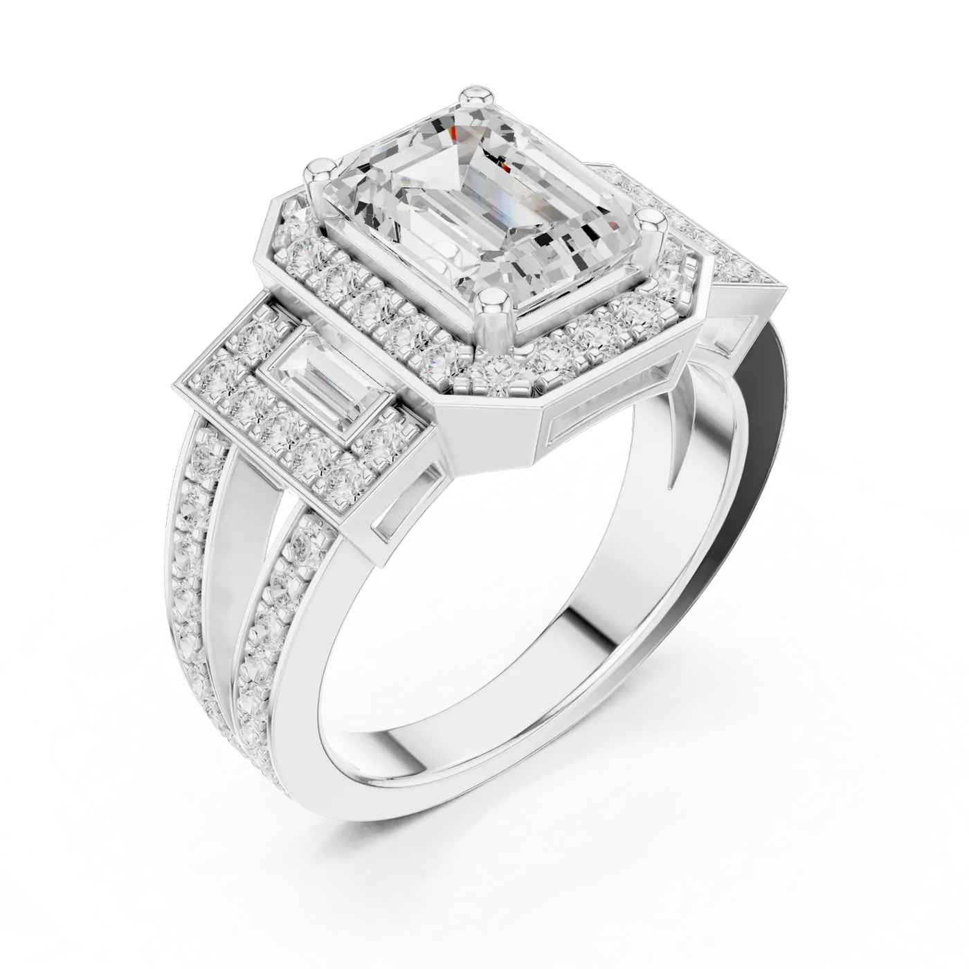 Bague de fiançailles Iris 1,75 ct n°2 en or blanc 18 carats, diamant taille émeraude, vue 2