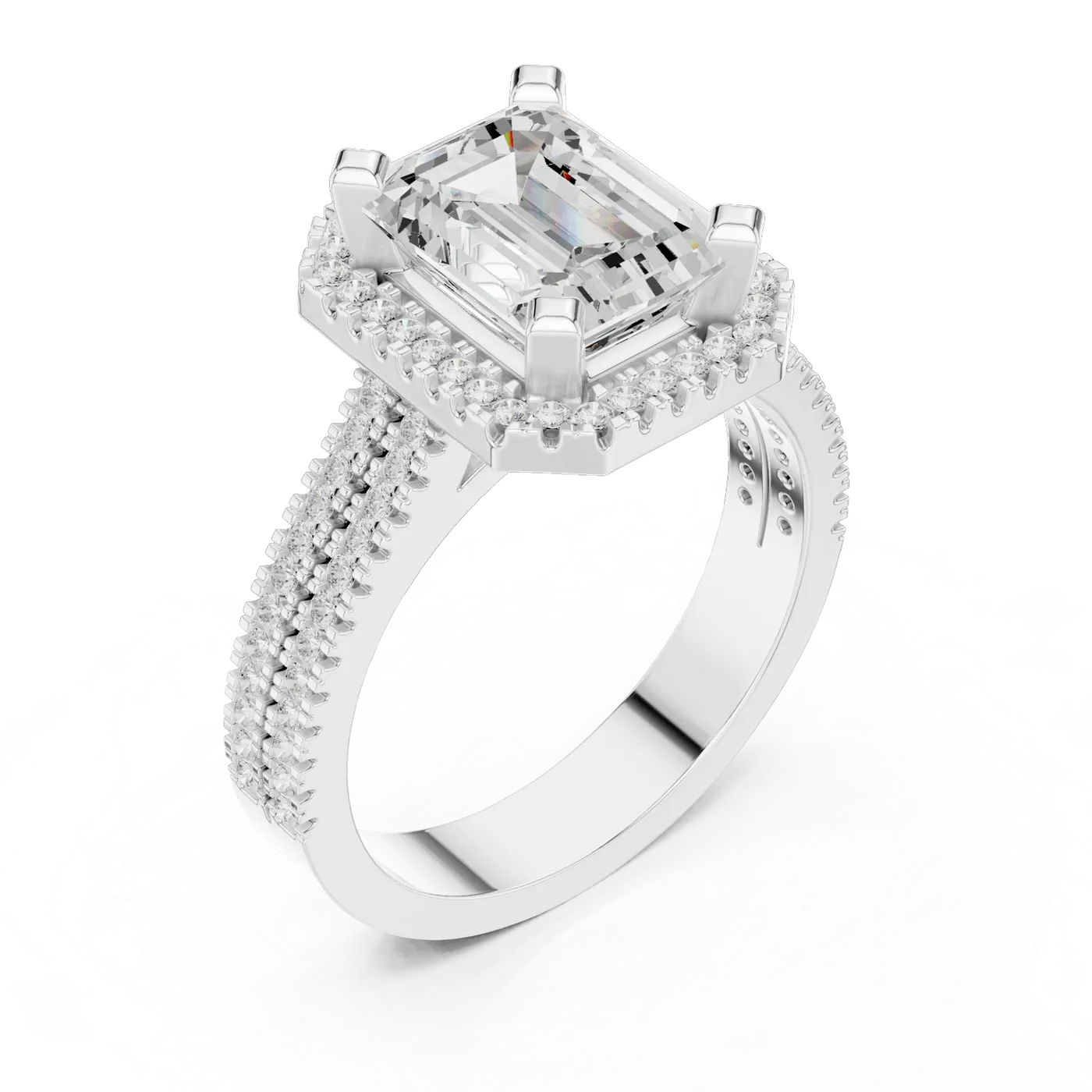 Bague de fiançailles Iris 1,75 ct n°3 en or blanc 18 carats, diamant taille émeraude, vue 2