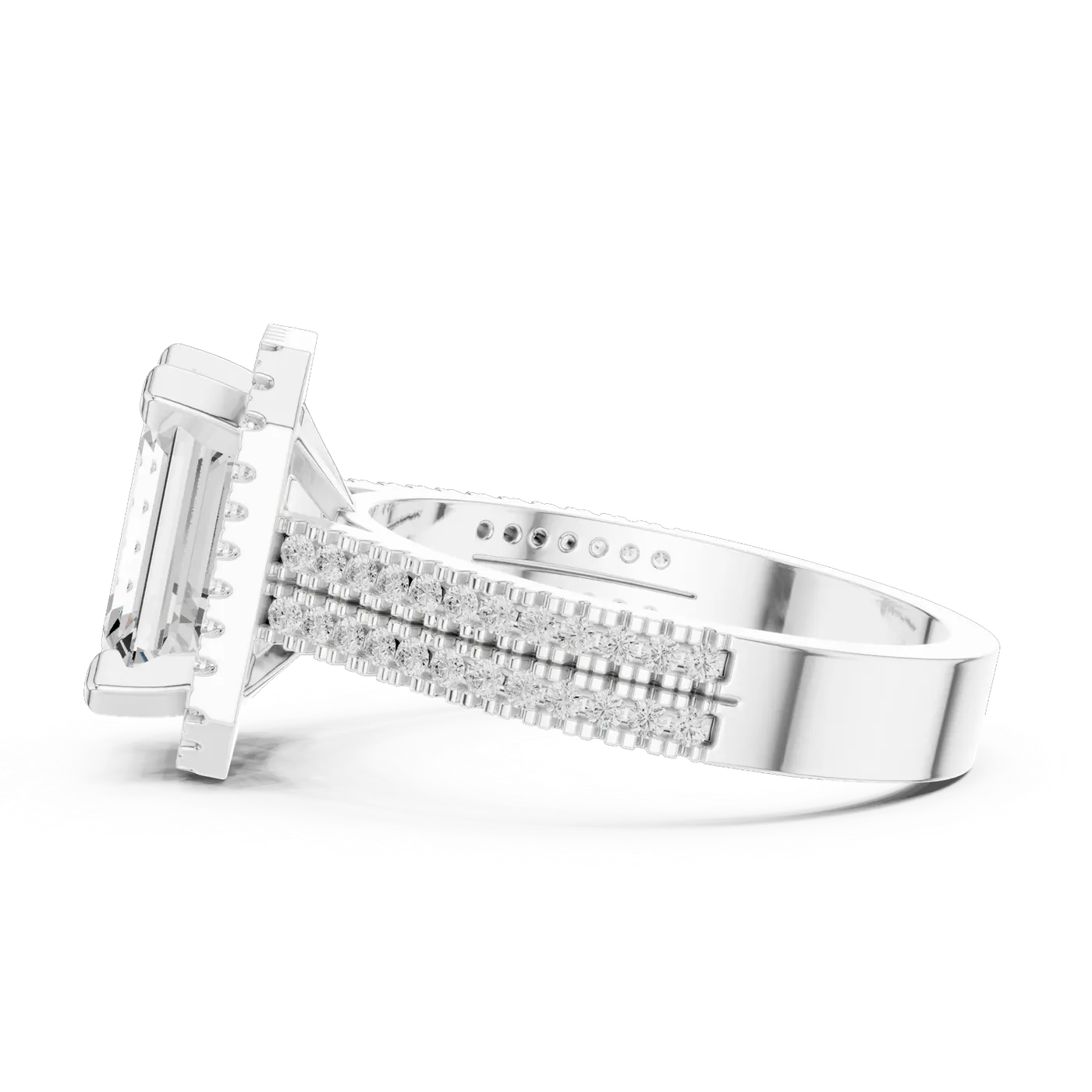 Bague de fiançailles Iris 1,75 ct n°3 en or blanc 18 carats, diamant taille émeraude, vue 3