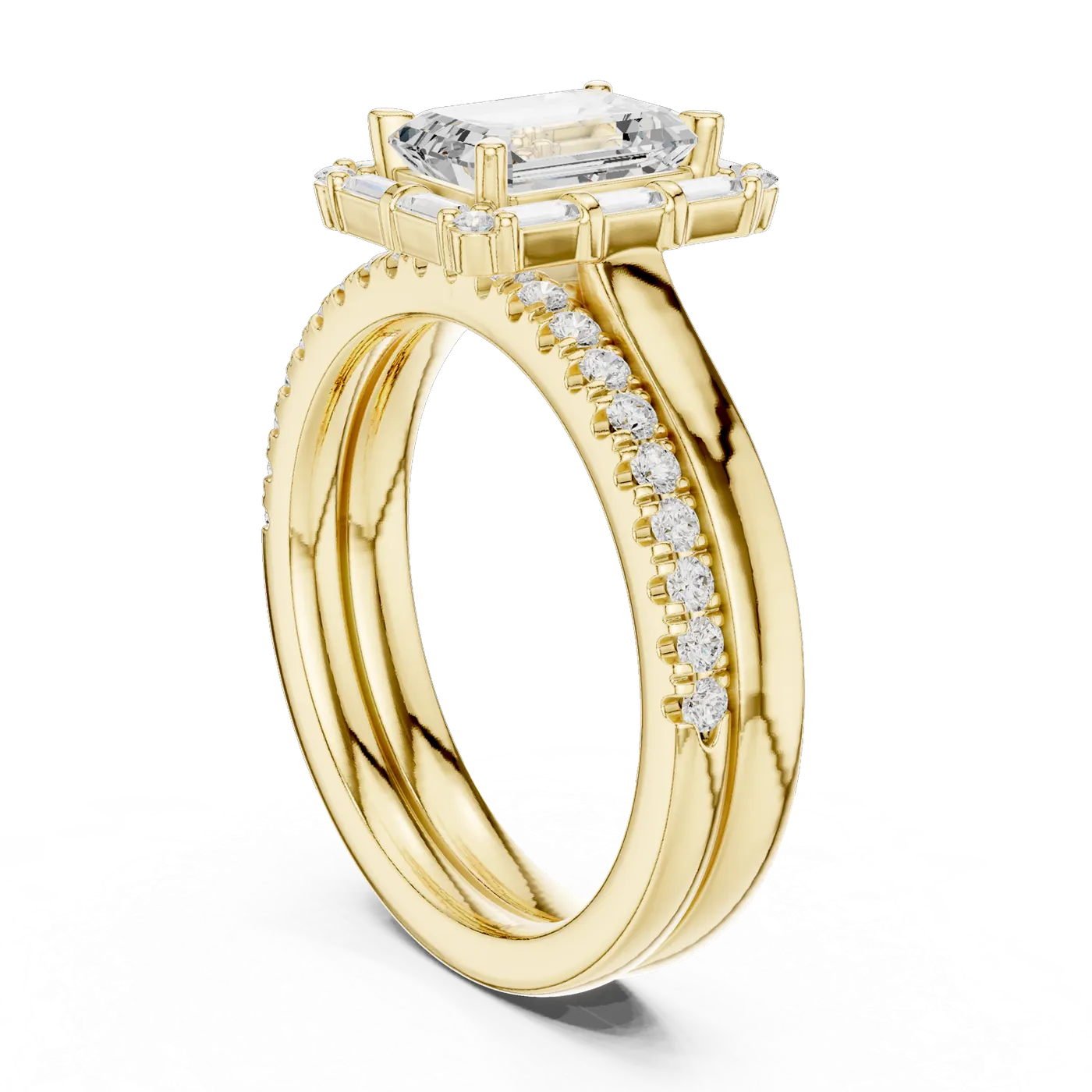 Bague de fiançailles Iris 0,90 ct en or jaune 18 carats, diamant taille émeraude, vue 1
