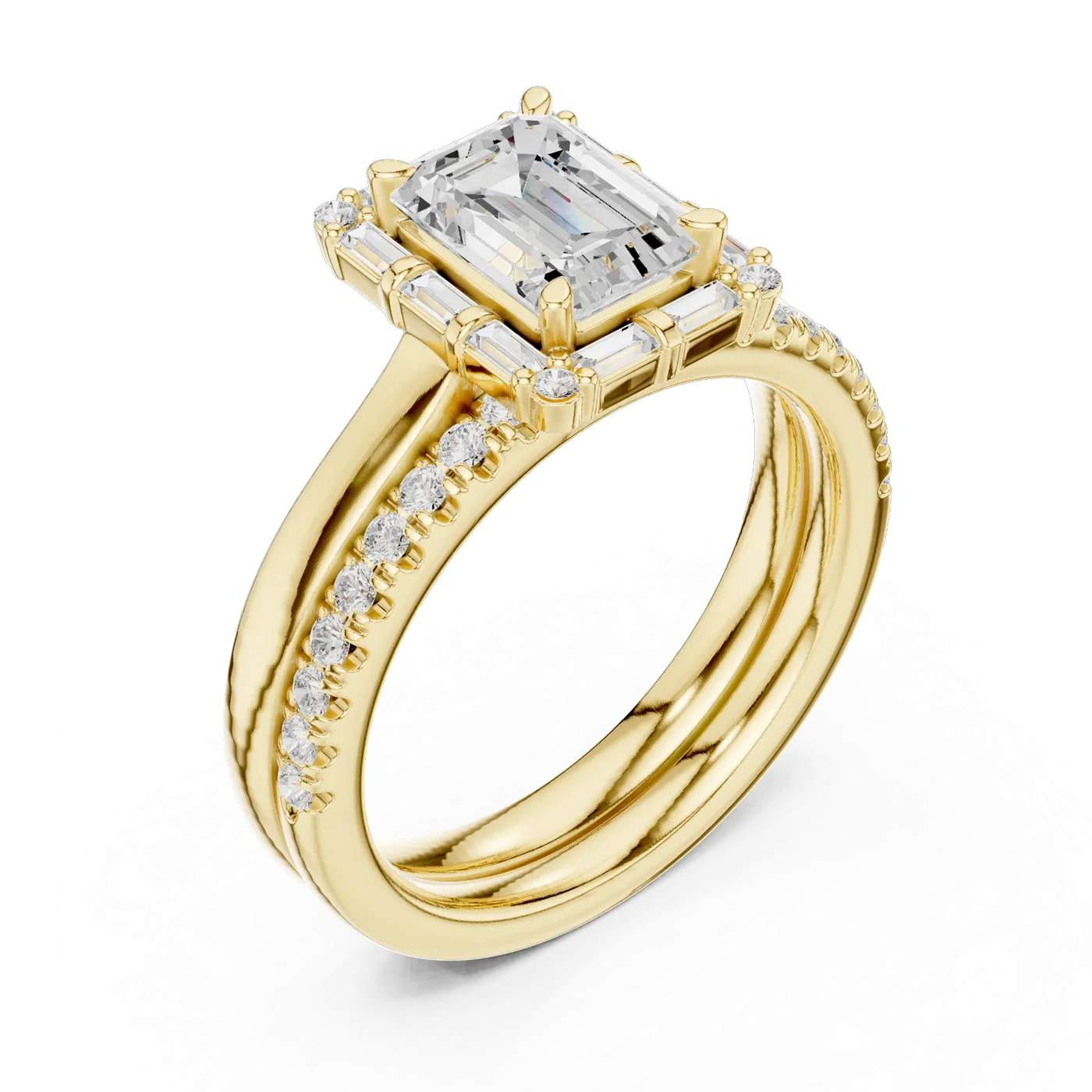Bague de fiançailles Iris 0,90 ct en or jaune 18 carats, diamant taille émeraude, vue 2