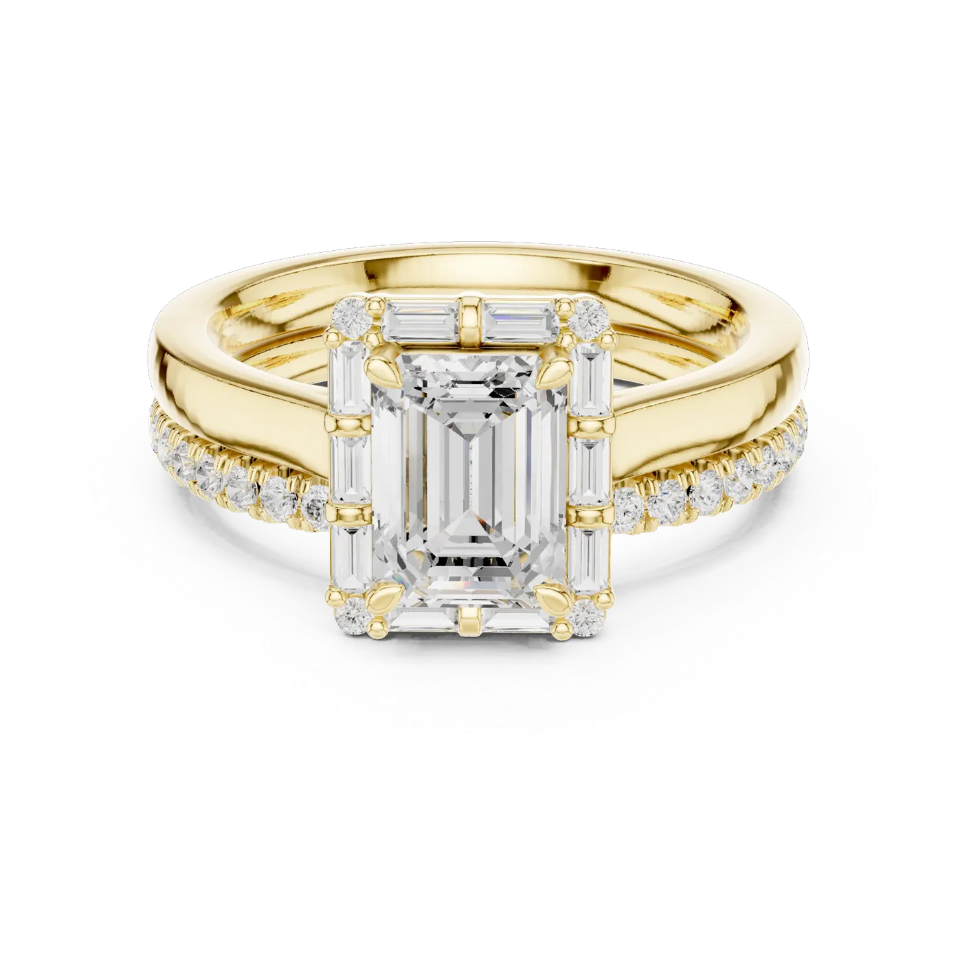 Bague de fiançailles Iris 0,90 ct en or jaune 18 carats, diamant taille émeraude, vue 4