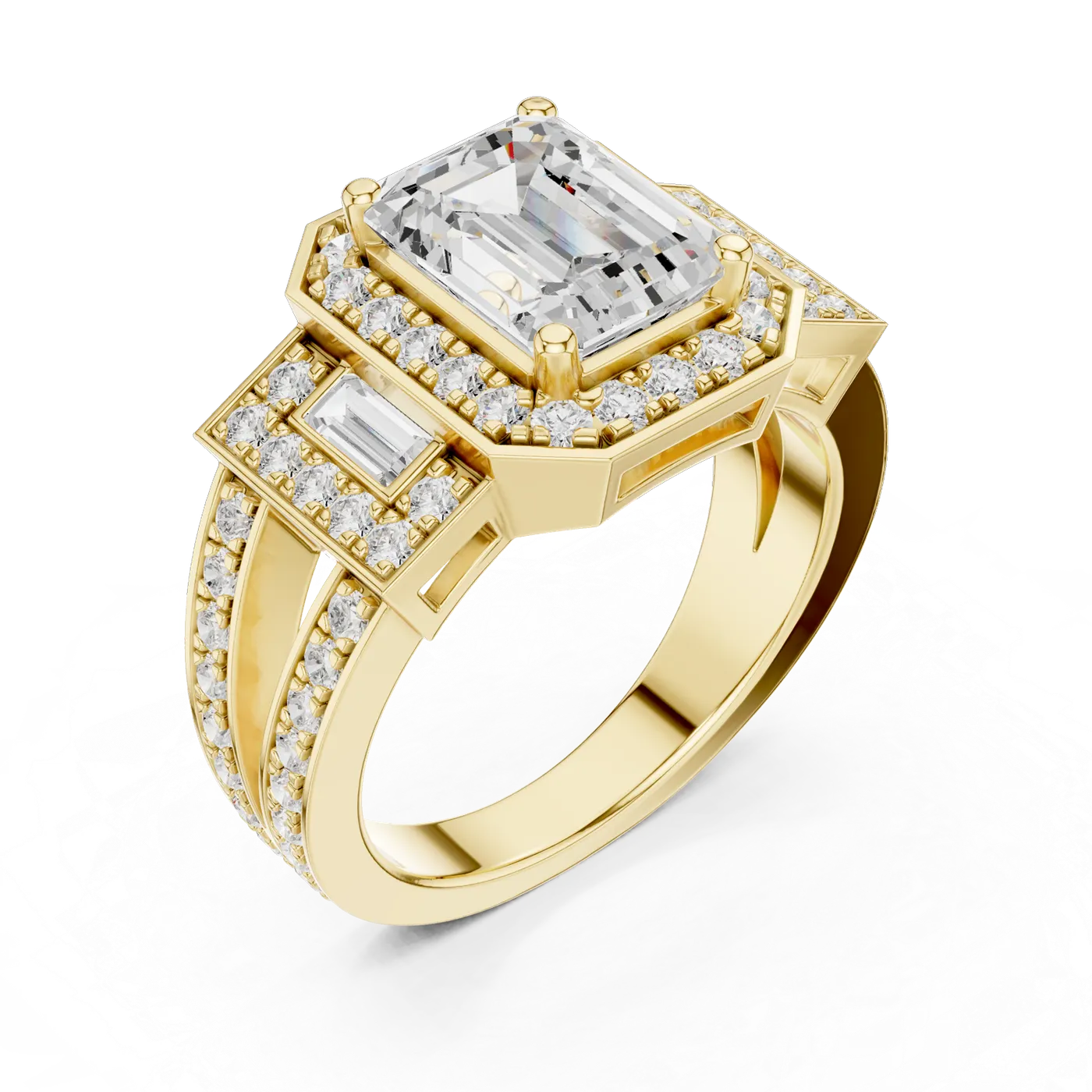 Bague de fiançailles Iris 1,75 ct n°2 en or jaune 18 carats, diamant taille émeraude, vue 2