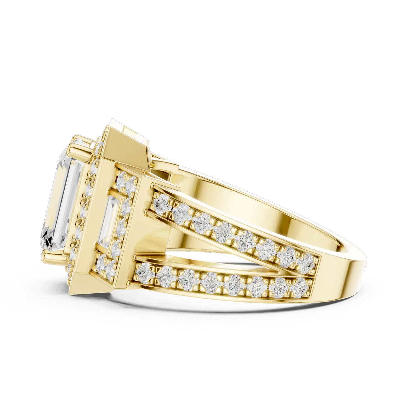 Bague de fiançailles Iris 1,75 ct n°2 en or jaune 18 carats, diamant taille émeraude, vue 3