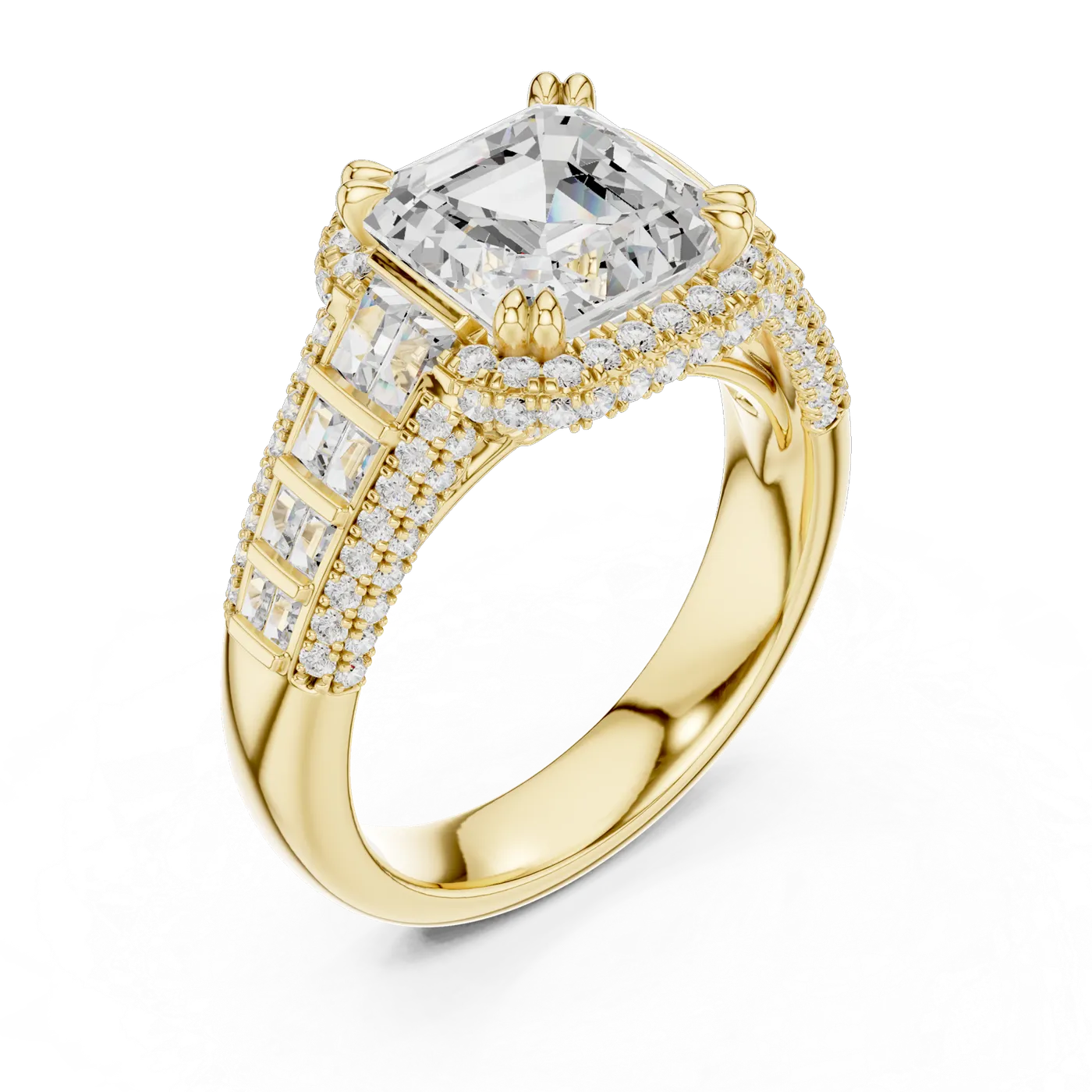 Bague de fiançailles Iris 2,03 ct en or jaune 18 carats, diamant taille émeraude, vue 2