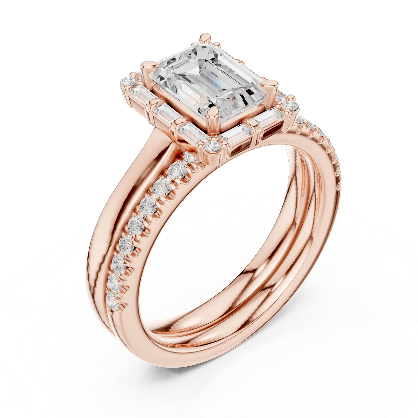 Bague de fiançailles Iris 0,90 ct en or rose 18 carats, diamant taille émeraude, vue 2