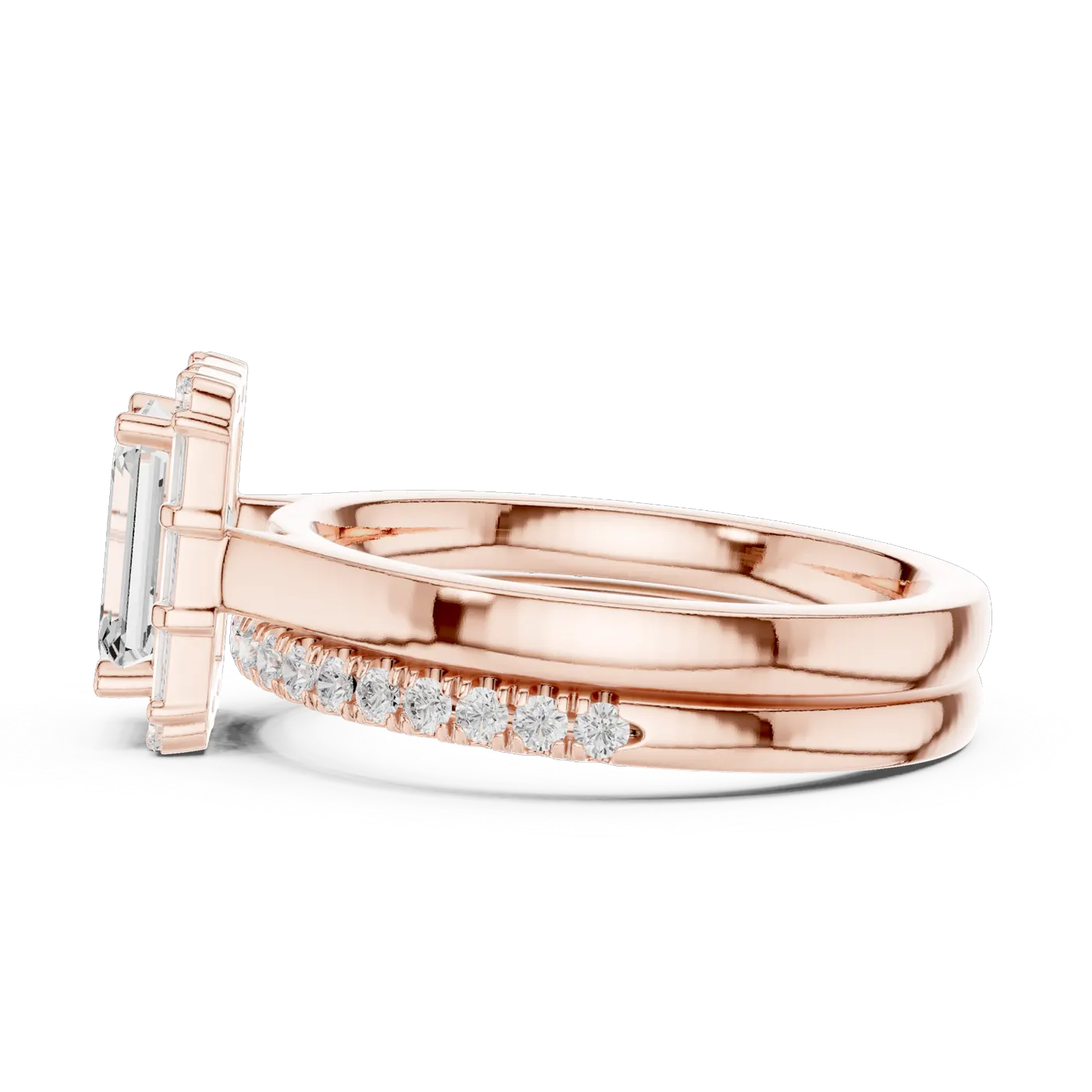 Bague de fiançailles Iris 0,90 ct en or rose 18 carats, diamant taille émeraude, vue 3