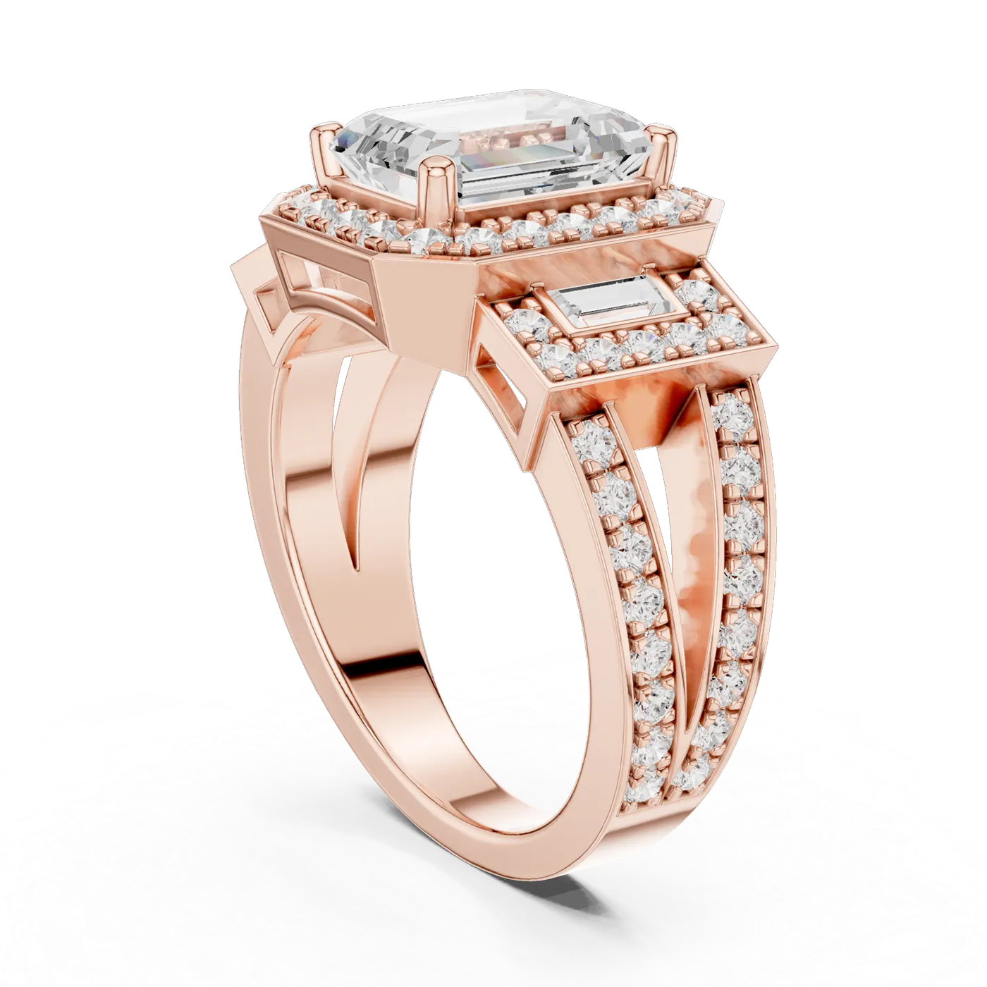 Bague de fiançailles Iris 1,75 ct n°2 en or rose 18 carats, diamant taille émeraude, vue 1