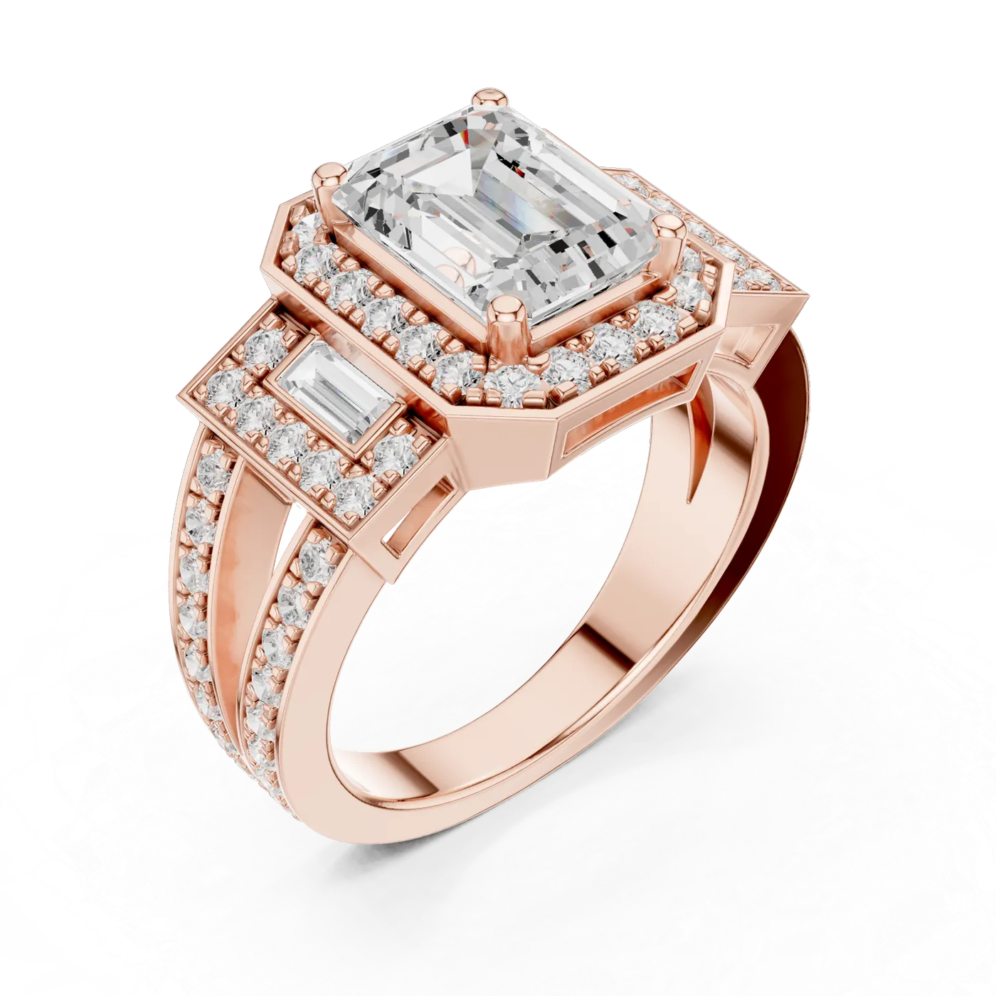 Bague de fiançailles Iris 1,75 ct n°2 en or rose 18 carats, diamant taille émeraude, vue 2