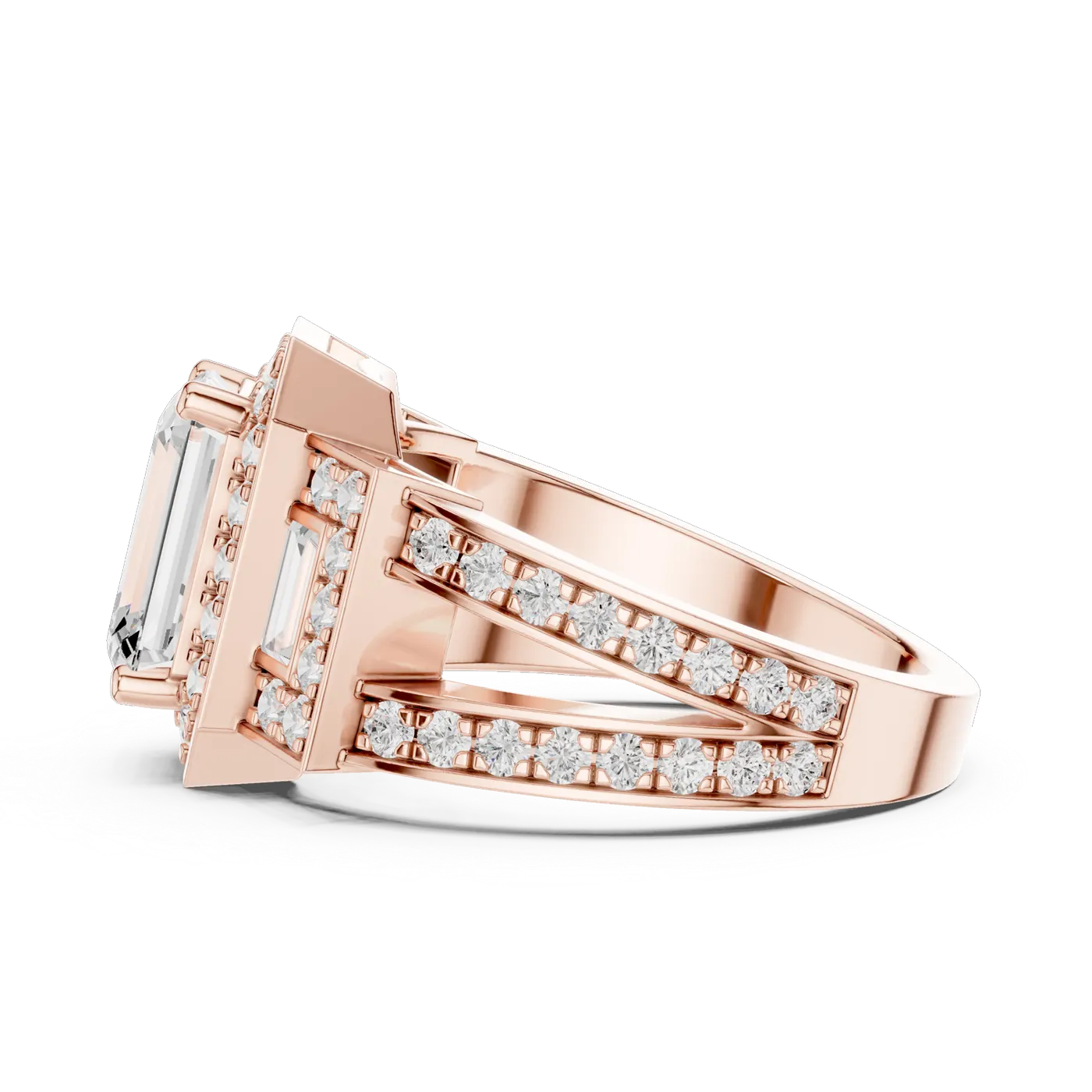 Bague de fiançailles Iris 1,75 ct n°2 en or rose 18 carats, diamant taille émeraude, vue 3