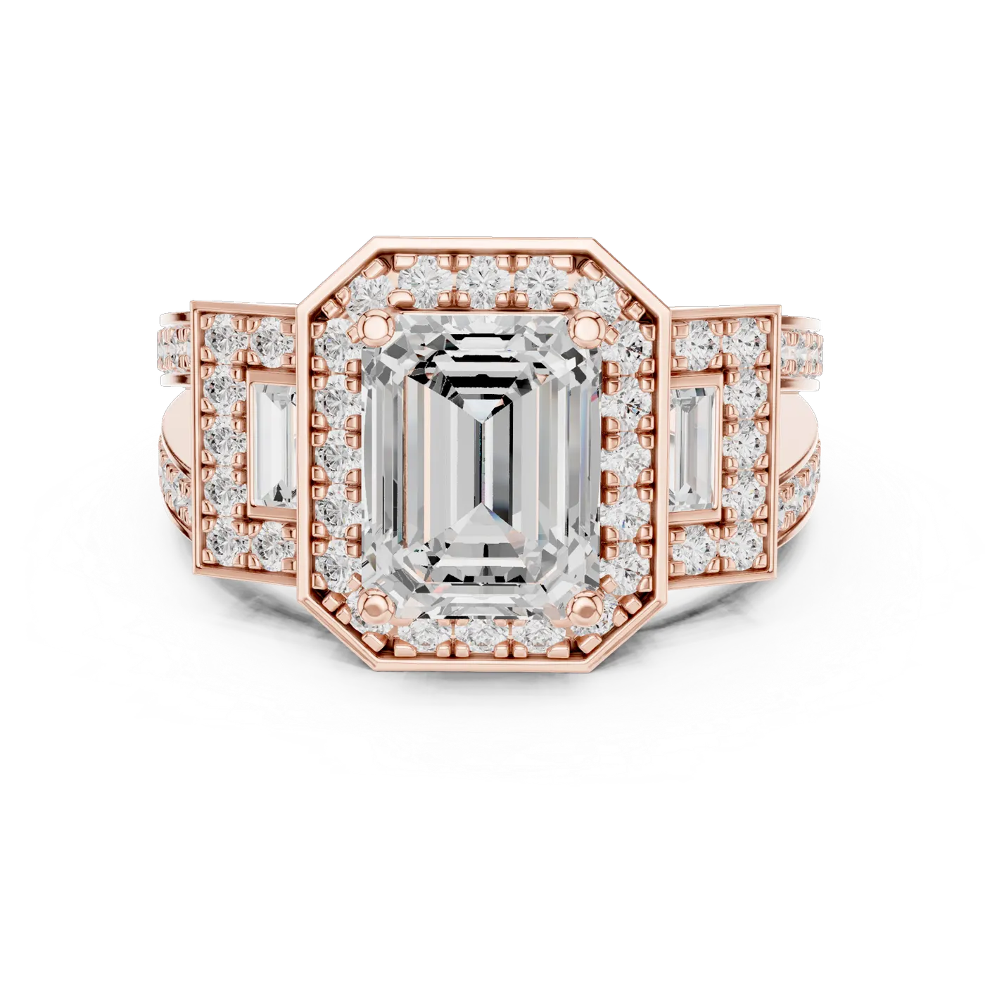 Bague de fiançailles Iris 1,75 ct n°2 en or rose 18 carats, diamant taille émeraude, vue 4