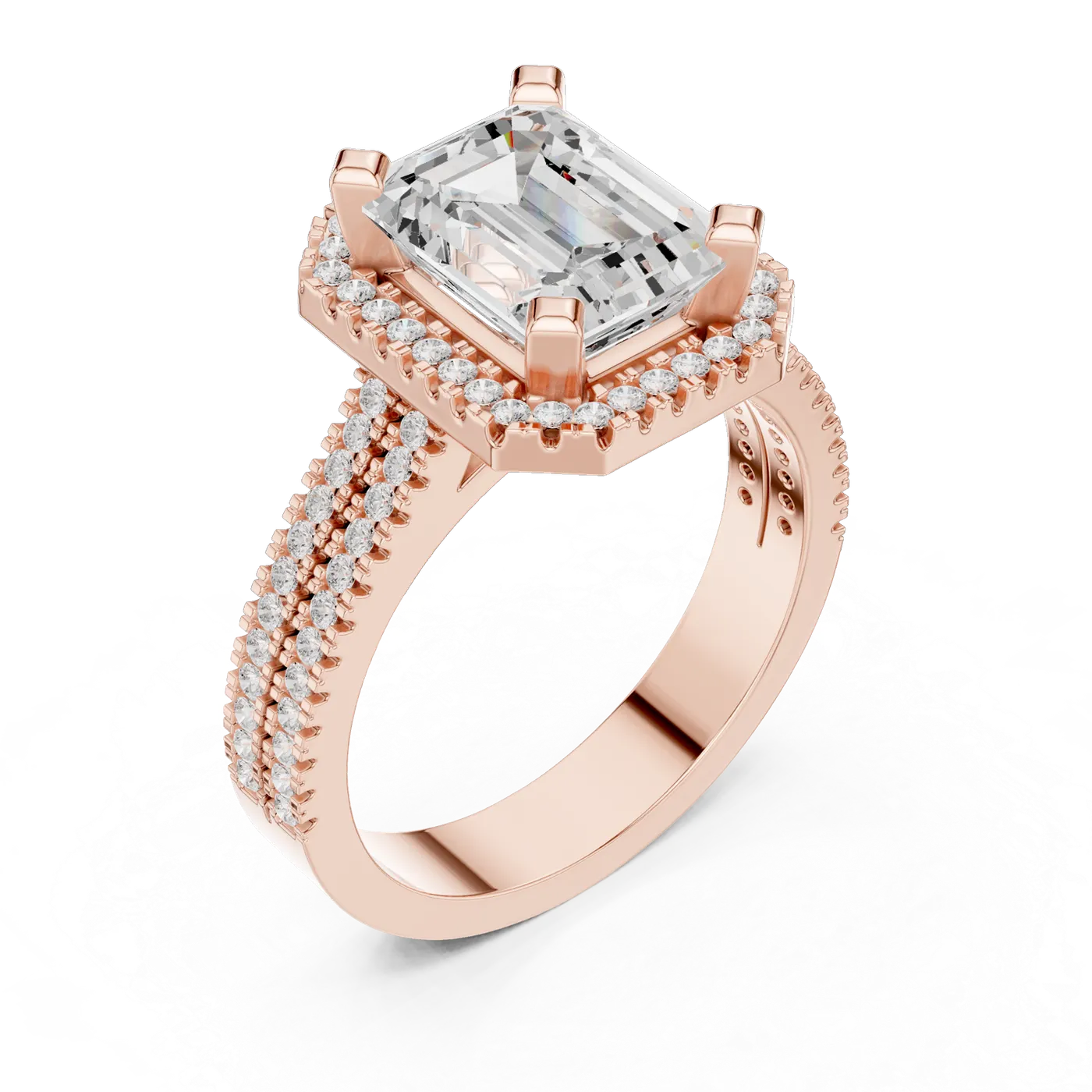 Bague de fiançailles Iris 1,75 ct n°3 en or rose 18 carats, diamant taille émeraude, vue 2