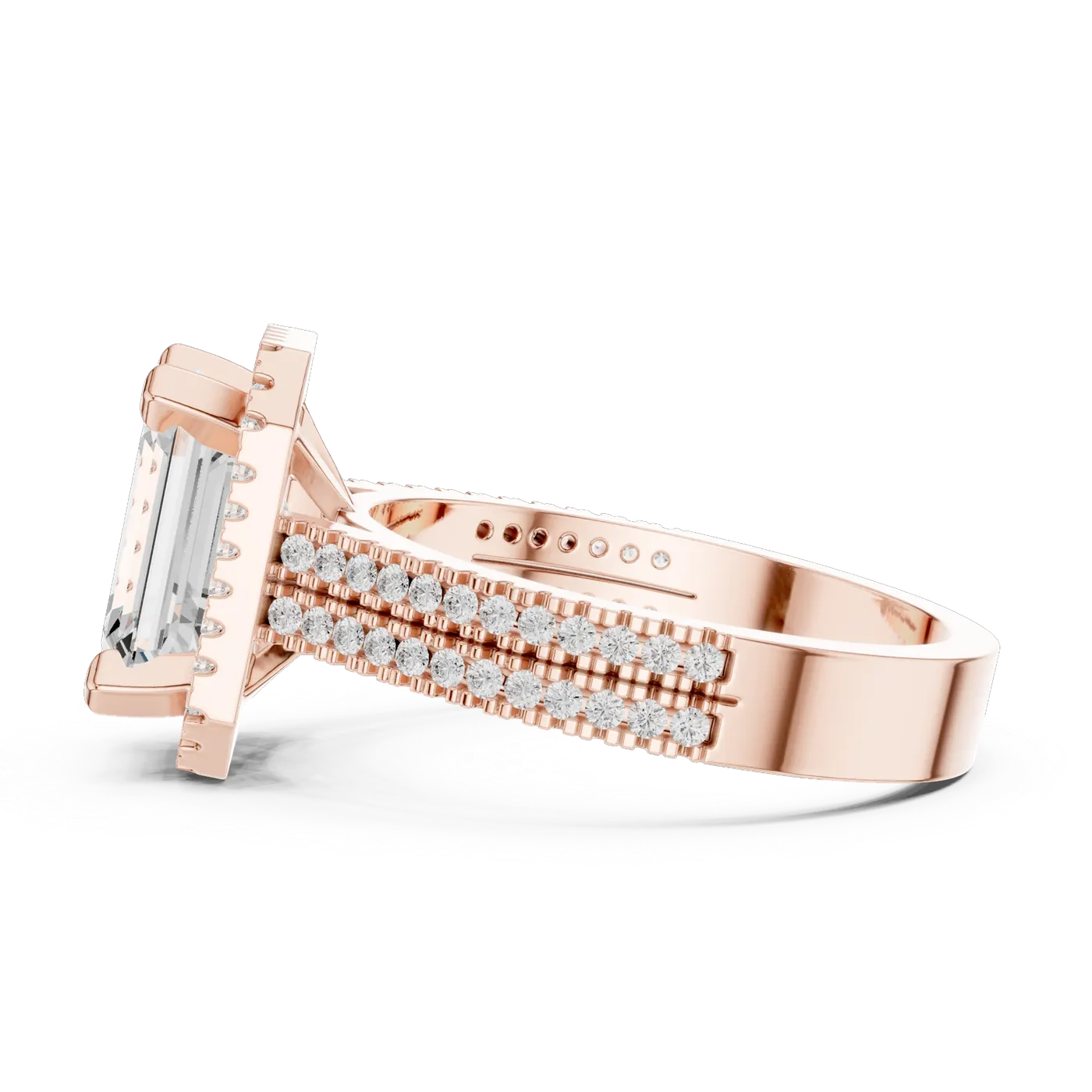 Bague de fiançailles Iris 1,75 ct n°3 en or rose 18 carats, diamant taille émeraude, vue 3