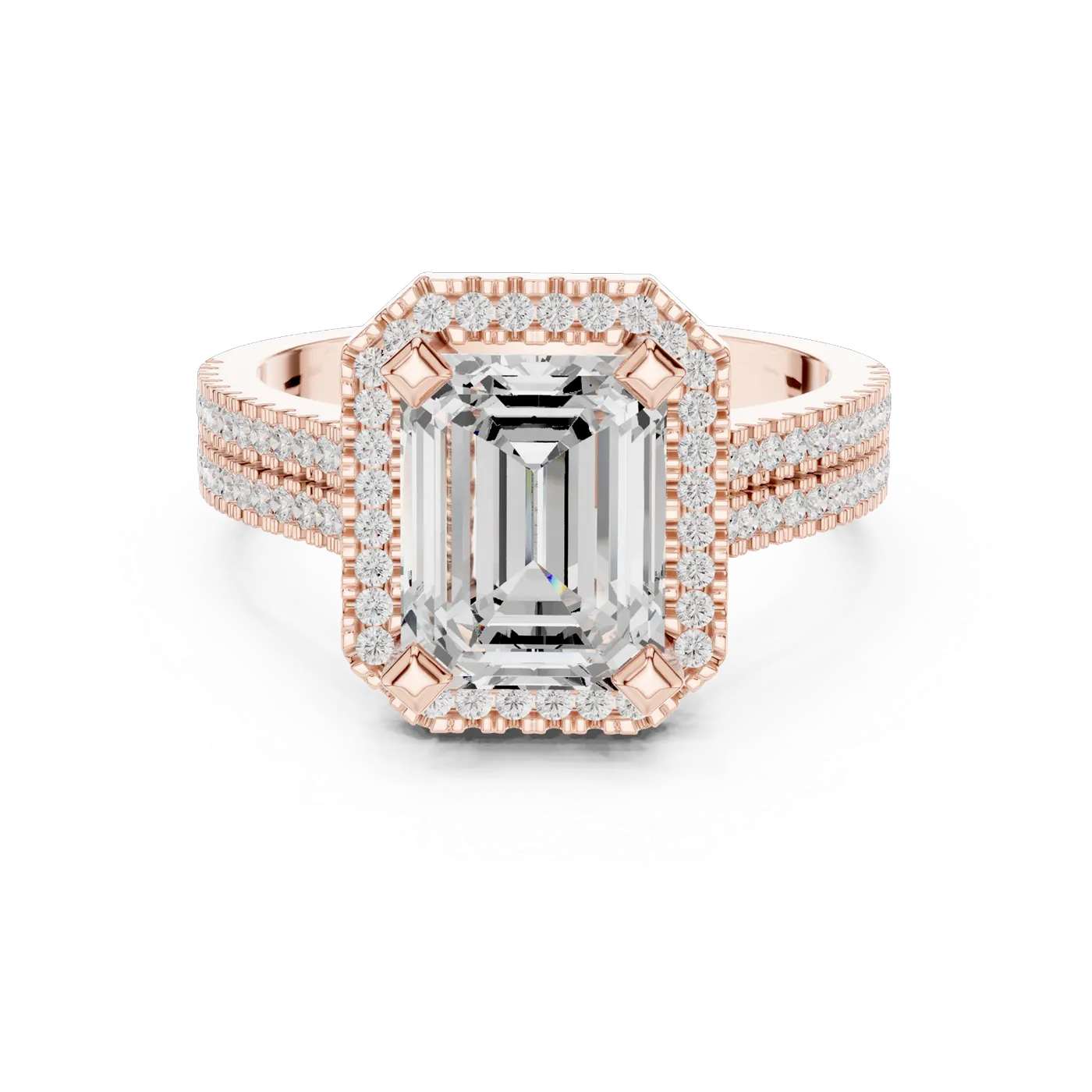 Bague de fiançailles Iris 1,75 ct n°3 en or rose 18 carats, diamant taille émeraude, vue 4