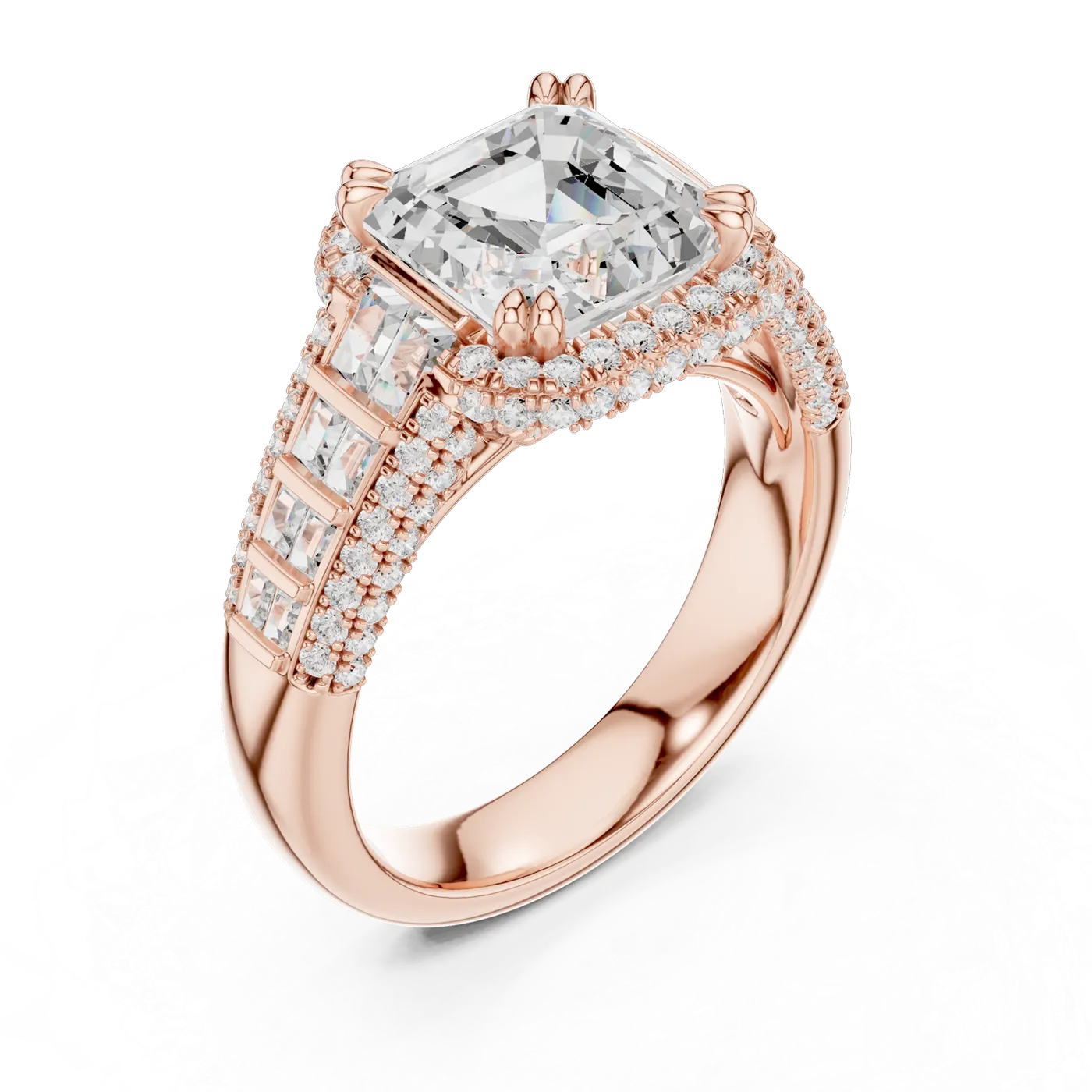 Bague de fiançailles Iris 2,03 ct en or rose 18 carats, diamant taille émeraude, vue 2