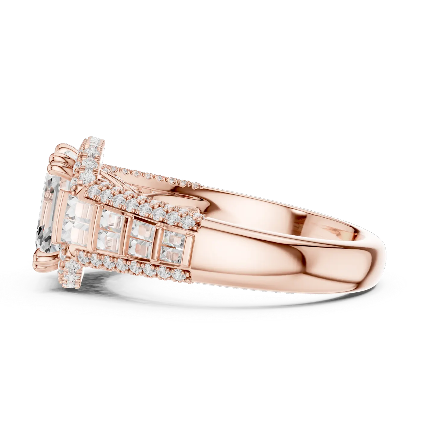 Bague de fiançailles Iris 2,03 ct en or rose 18 carats, diamant taille émeraude, vue 3