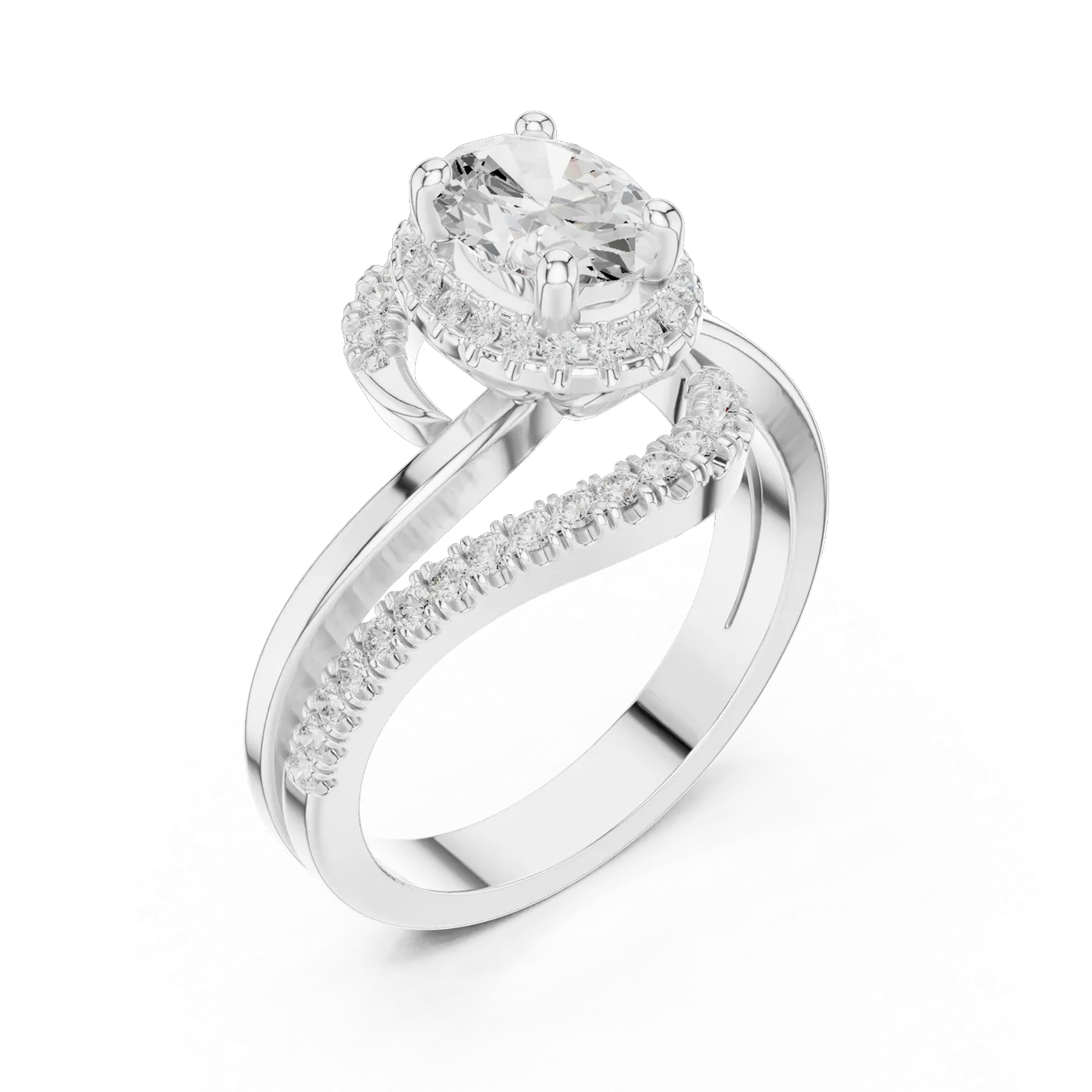 Bague de fiançailles Magnolia 0,90 ct en or blanc 18 carats, diamant ovale, vue 2