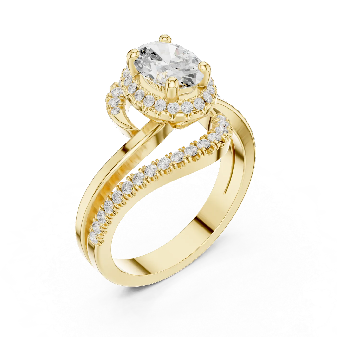 Bague de fiançailles Magnolia 0,90 ct en or jaune 18 carats, diamant ovale, vue 2