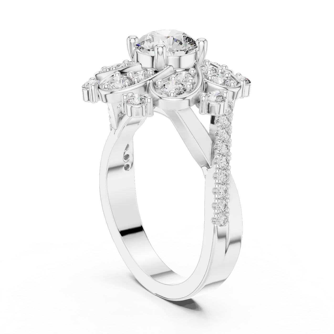 Bague de fiançailles Marguerite 0,81 ct en or blanc 18 carats, diamant rond, vue 1