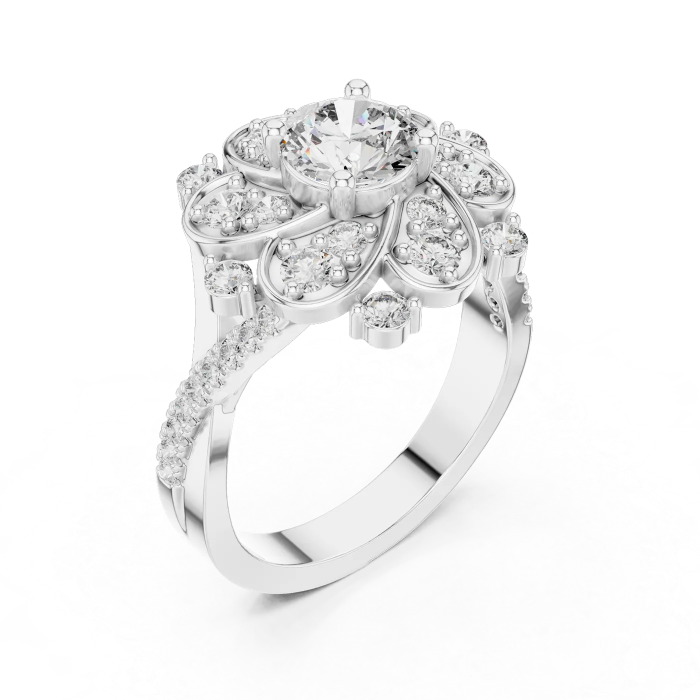 Bague de fiançailles Marguerite 0,81 ct en or blanc 18 carats, diamant rond, vue 2