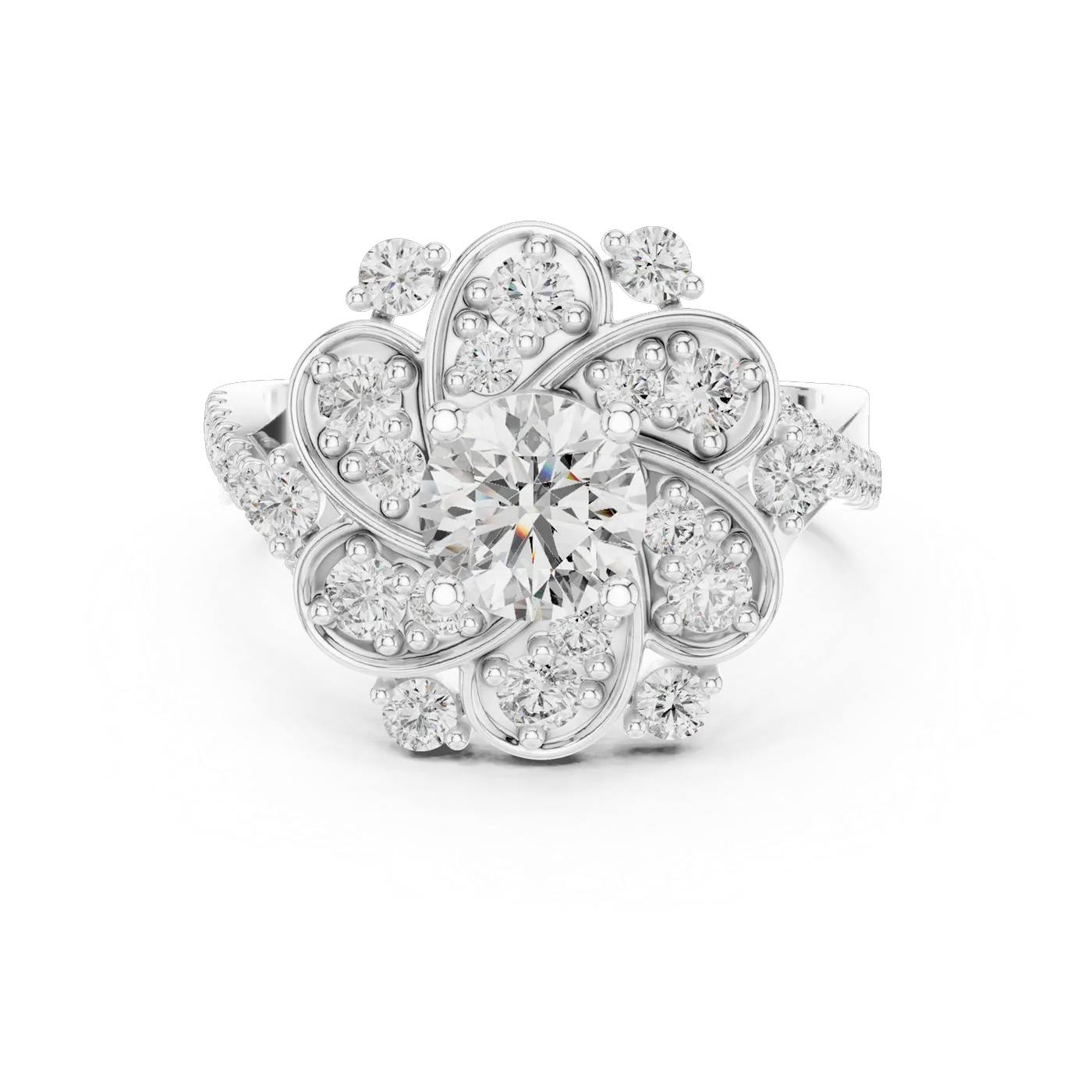 Bague de fiançailles Marguerite 0,81 ct en or blanc 18 carats, diamant rond, vue 4