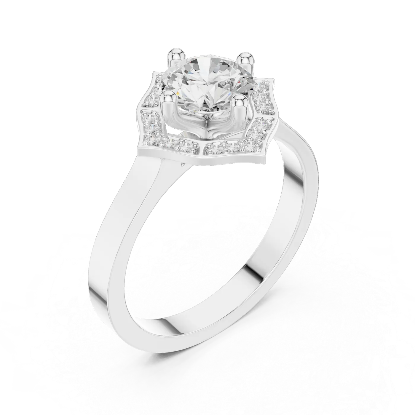 Bague de fiançailles Marguerite 0,90 ct en or blanc 18 carats, diamant rond, vue 2