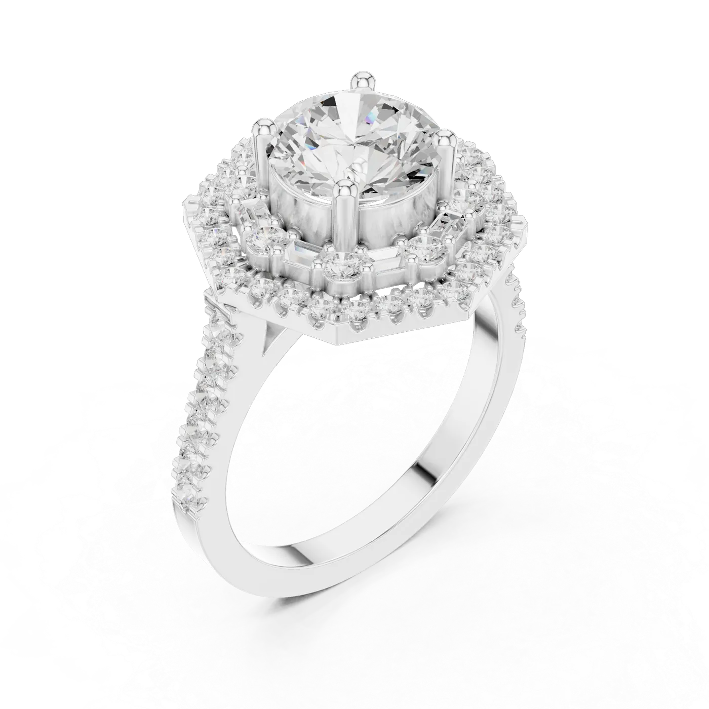 Bague de fiançailles Marguerite 1,52 ct en or blanc 18 carats, diamant rond, vue 2
