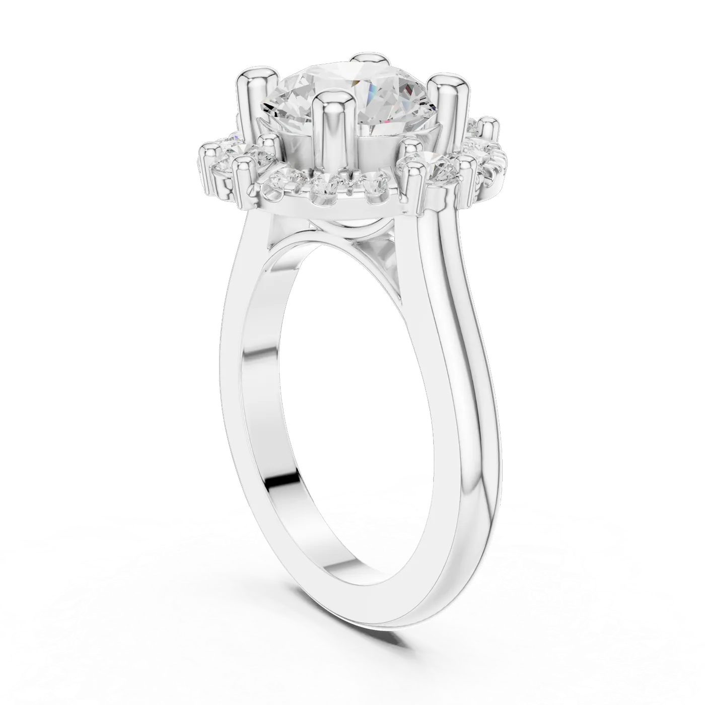 Bague de fiançailles Marguerite 3,11 ct en or blanc 18 carats, diamant rond, vue 1