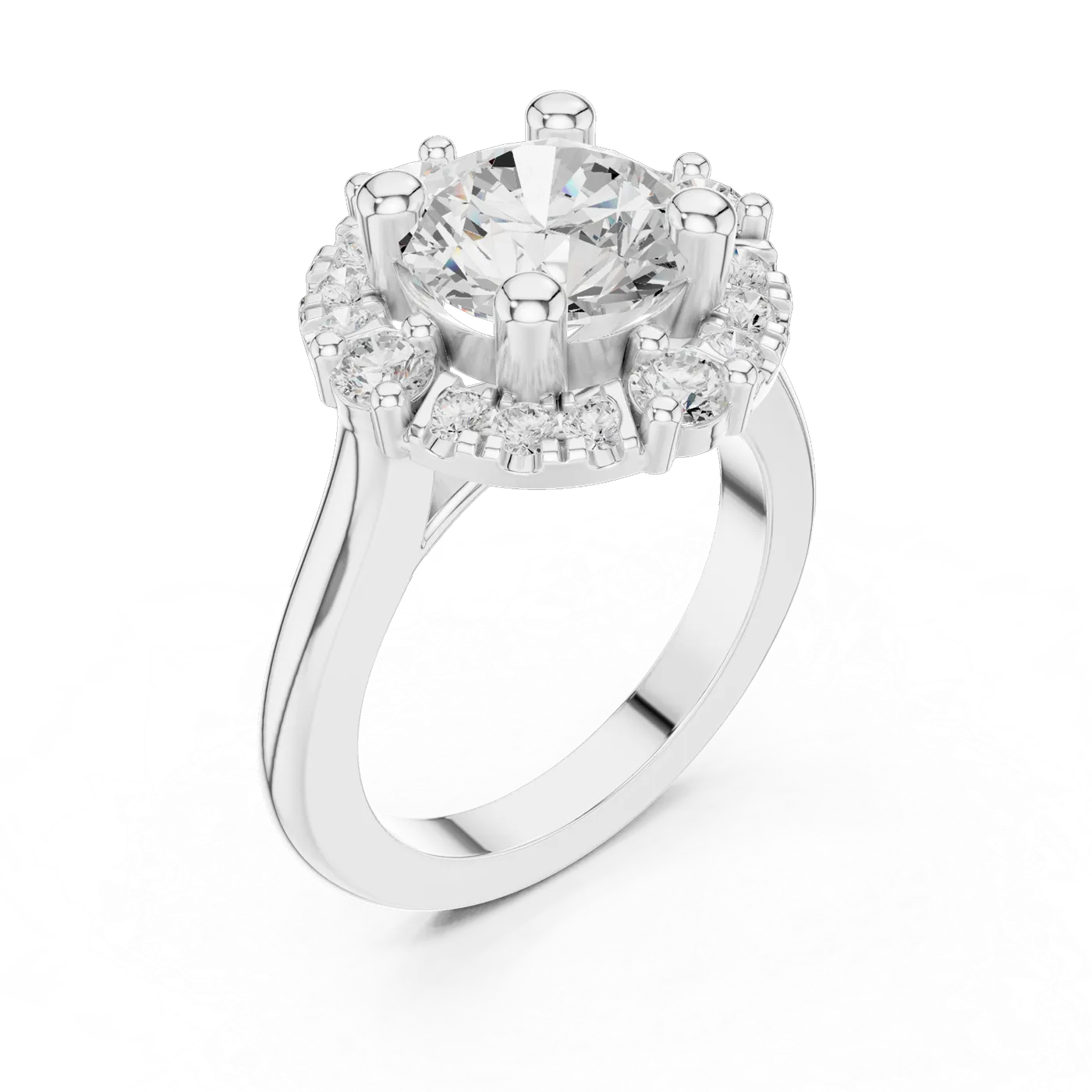 Bague de fiançailles Marguerite 3,11 ct en or blanc 18 carats, diamant rond, vue 2