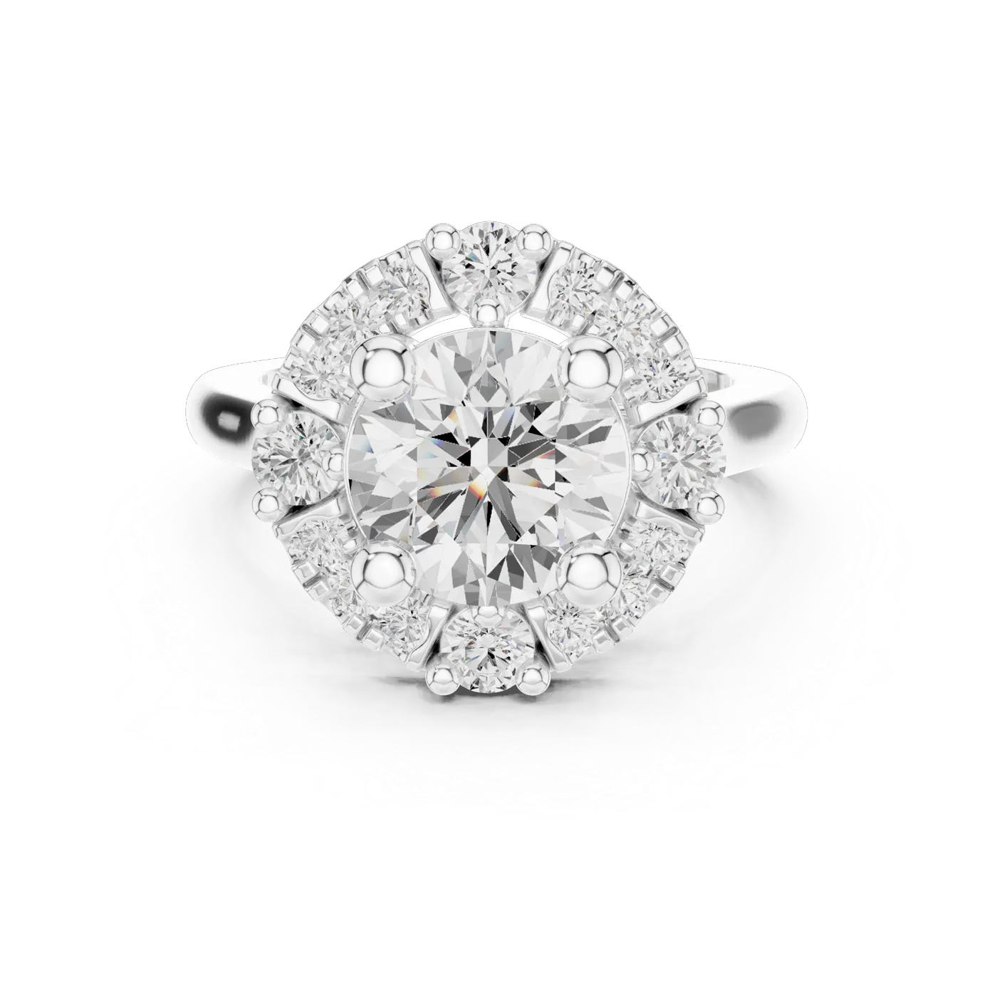 Bague de fiançailles Marguerite 3,11 ct en or blanc 18 carats, diamant rond, vue 4