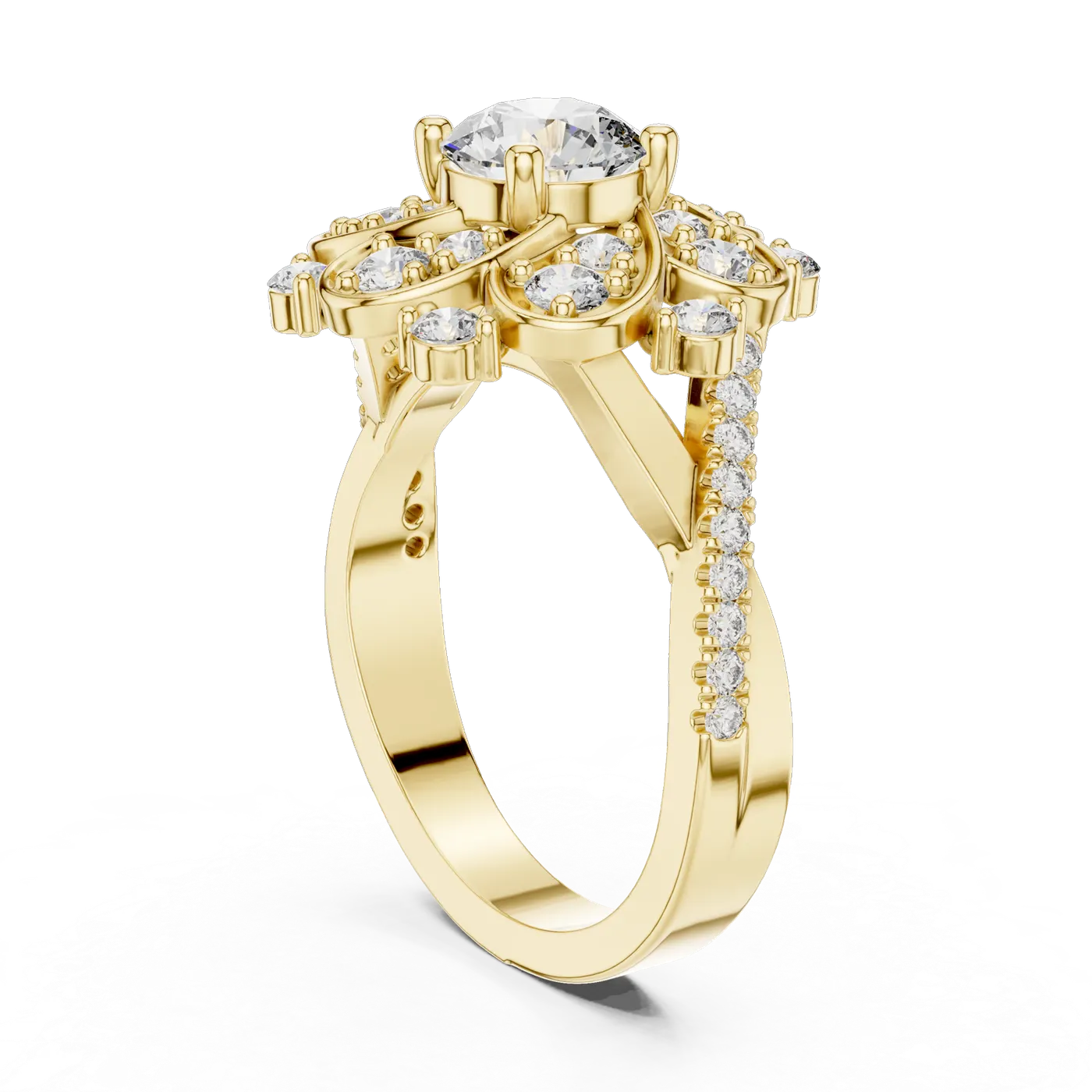 Bague de fiançailles Marguerite 0,81 ct en or jaune 18 carats, diamant rond, vue 1