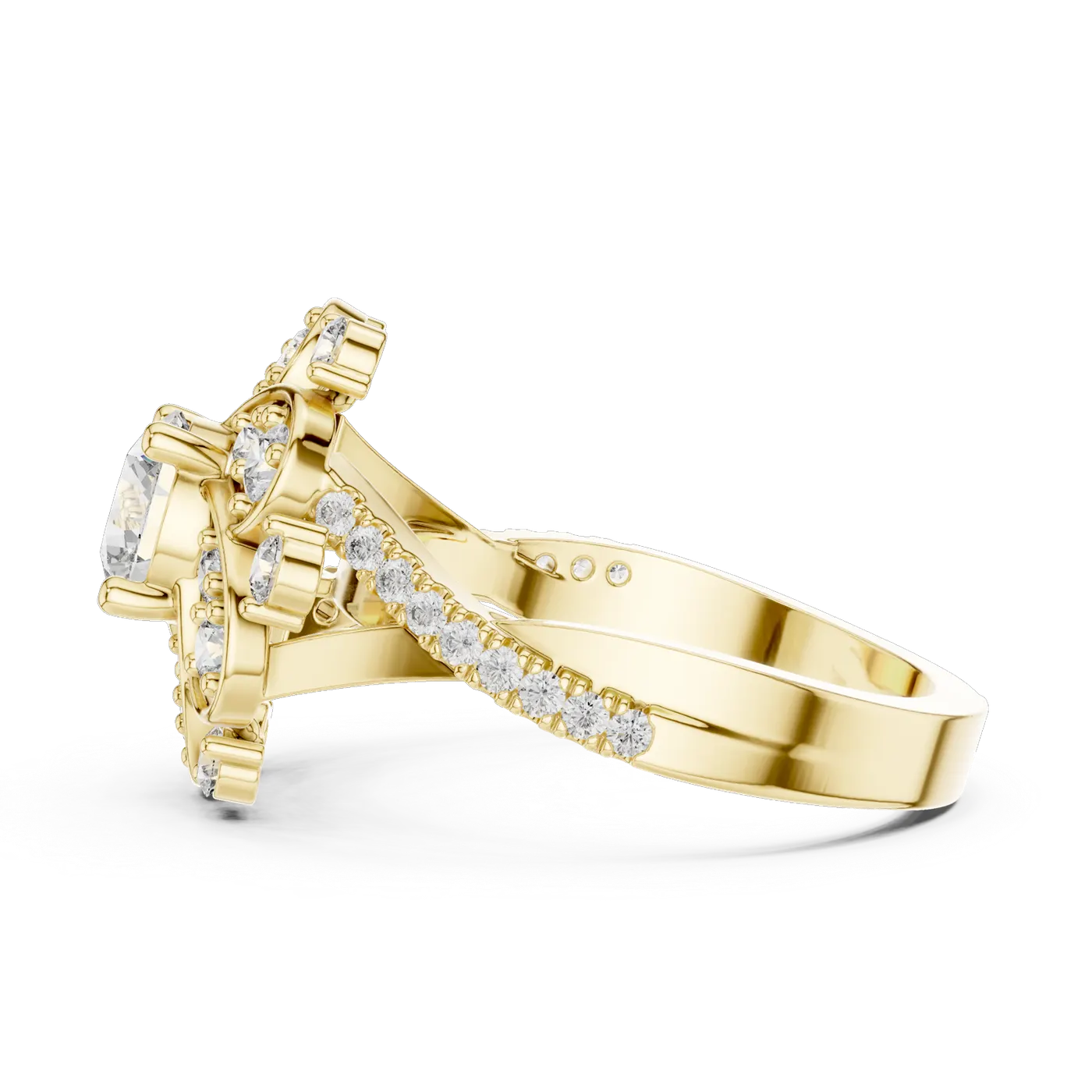 Bague de fiançailles Marguerite 0,81 ct en or jaune 18 carats, diamant rond, vue 3