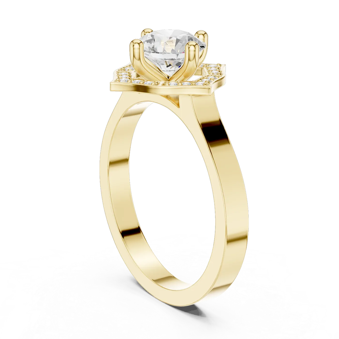 Bague de fiançailles Marguerite 0,90 ct en or jaune 18 carats, diamant rond, vue 1
