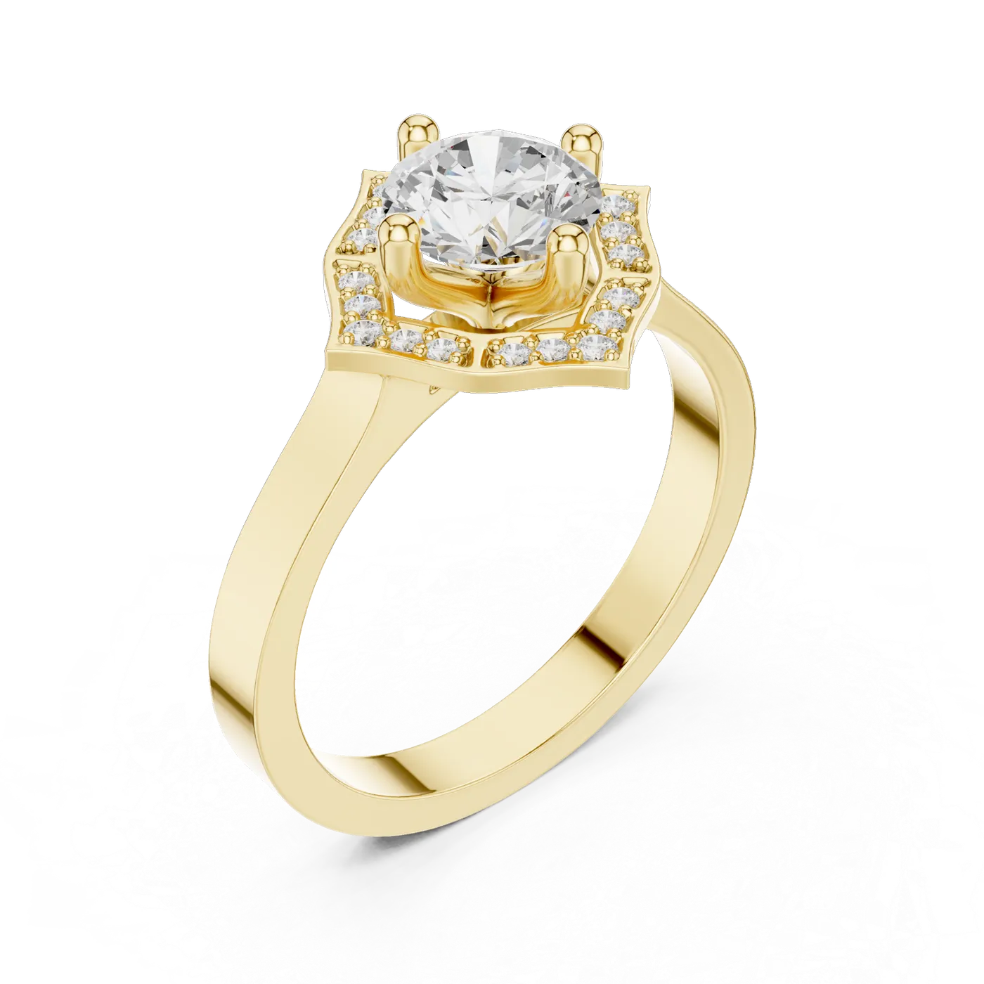 Bague de fiançailles Marguerite 0,90 ct en or jaune 18 carats, diamant rond, vue 2