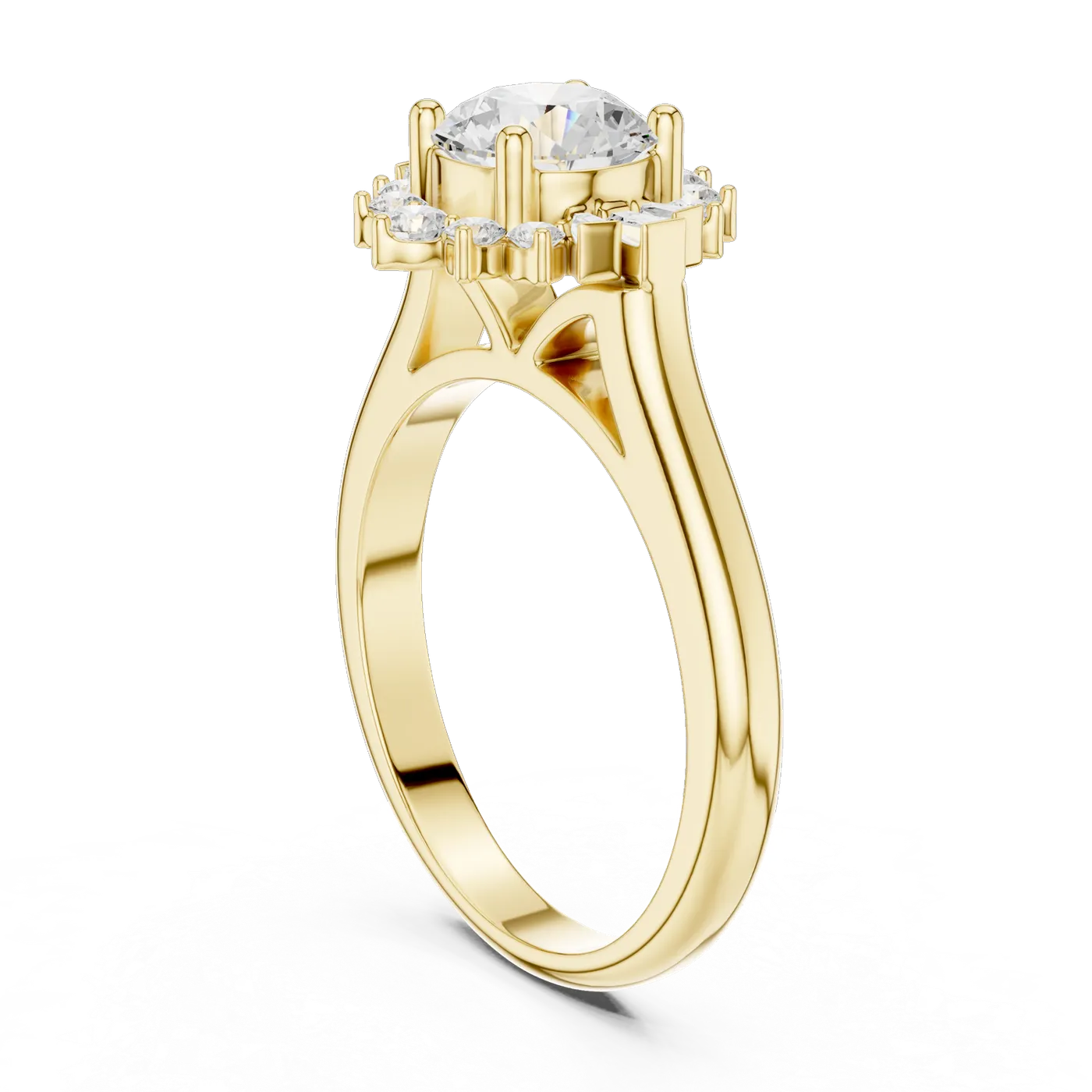Bague de fiançailles Marguerite 0,98 ct en or jaune 18 carats, diamant rond, vue 1