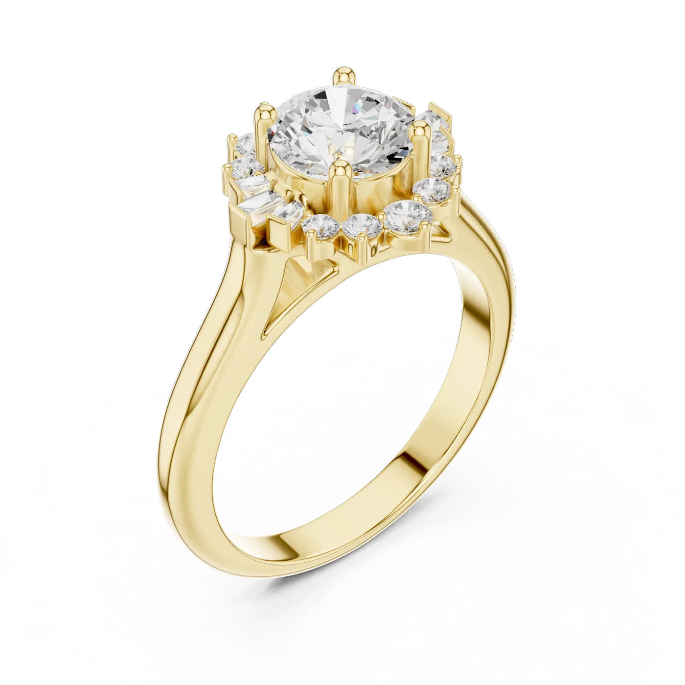 Bague de fiançailles Marguerite 0,98 ct en or jaune 18 carats, diamant rond, vue 2