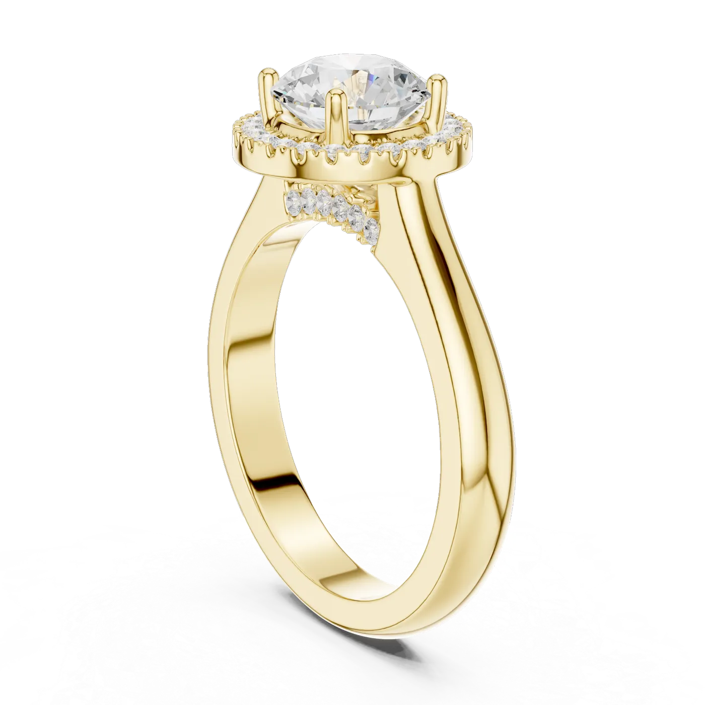 Bague de fiançailles Marguerite 1,29 ct en or jaune 18 carats, diamant rond, vue 1