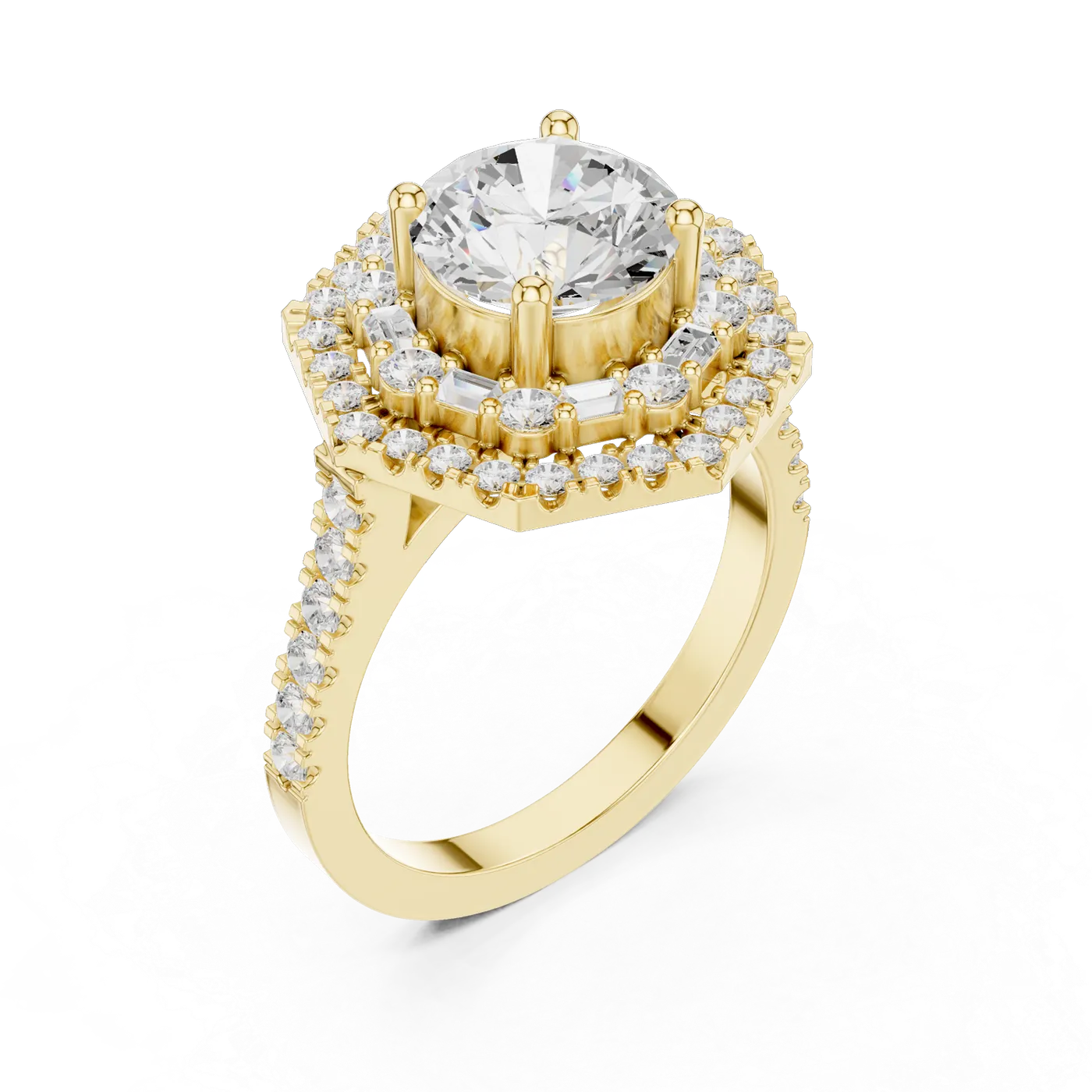 Bague de fiançailles Marguerite 1,52 ct en or jaune 18 carats, diamant rond, vue 2