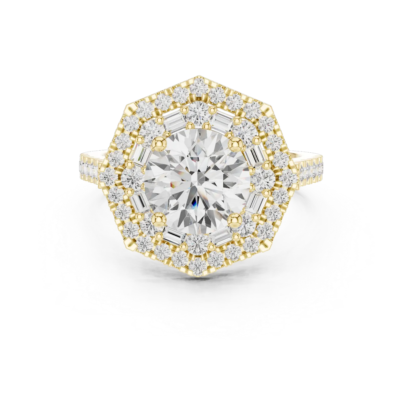 Bague de fiançailles Marguerite 1,52 ct en or jaune 18 carats, diamant rond, vue 4