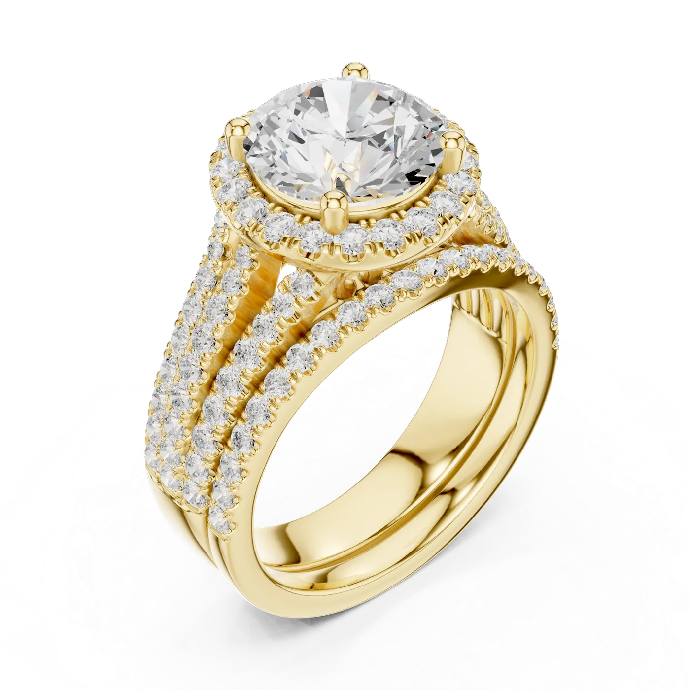 Bague de fiançailles Marguerite 2,47 ct en or jaune 18 carats, diamant rond, vue 2