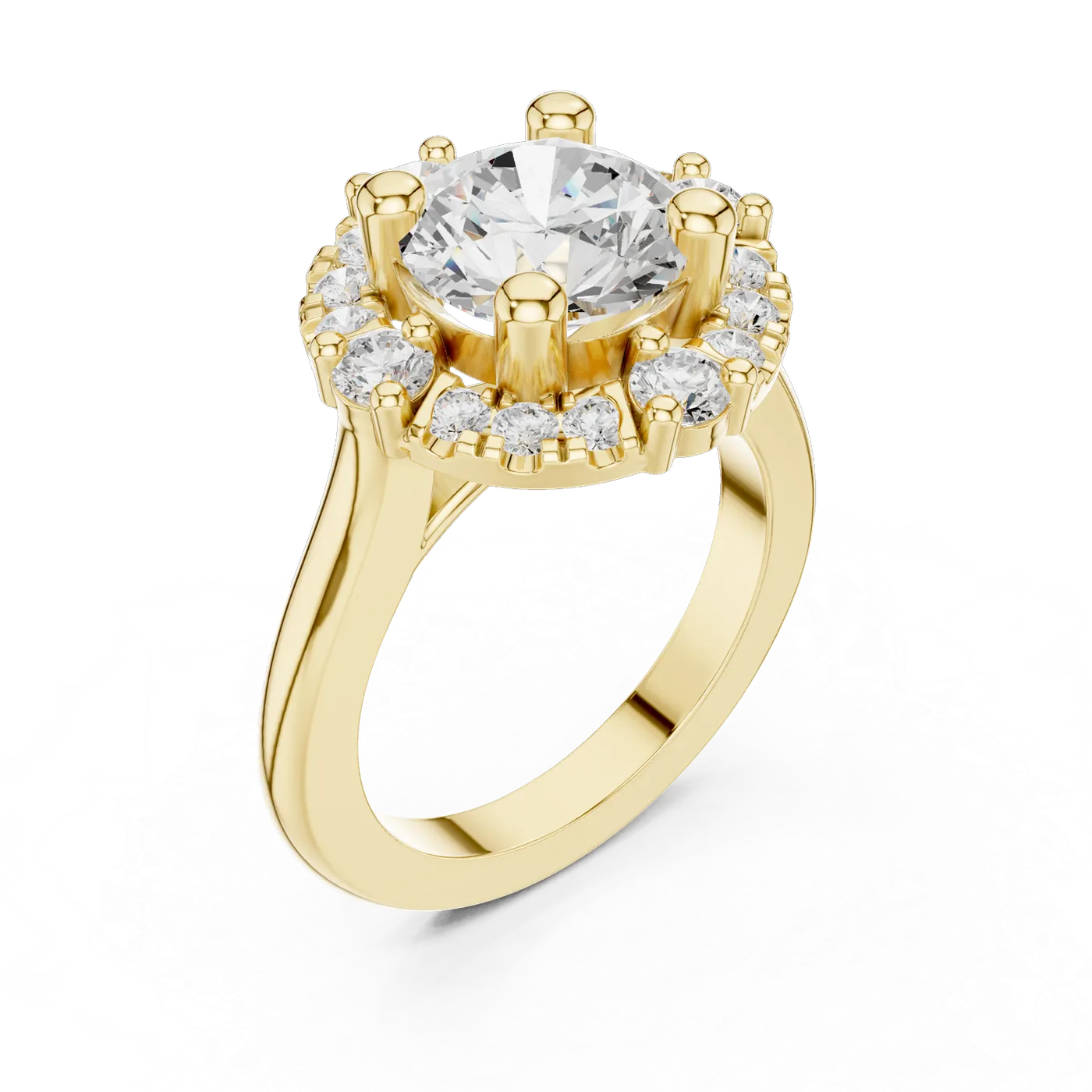 Bague de fiançailles Marguerite 3,11 ct en or jaune 18 carats, diamant rond, vue 2