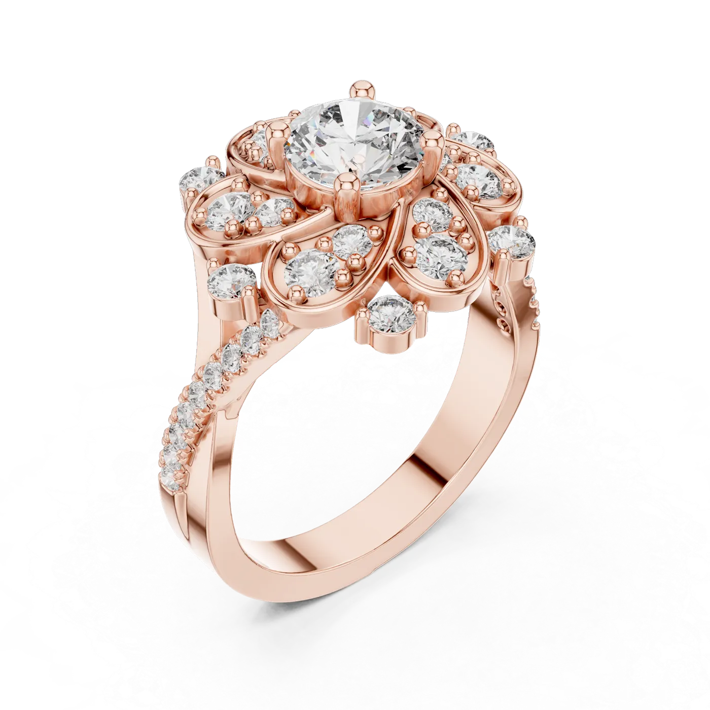 Bague de fiançailles Marguerite 0,81 ct en or rose 18 carats, diamant rond, vue 2