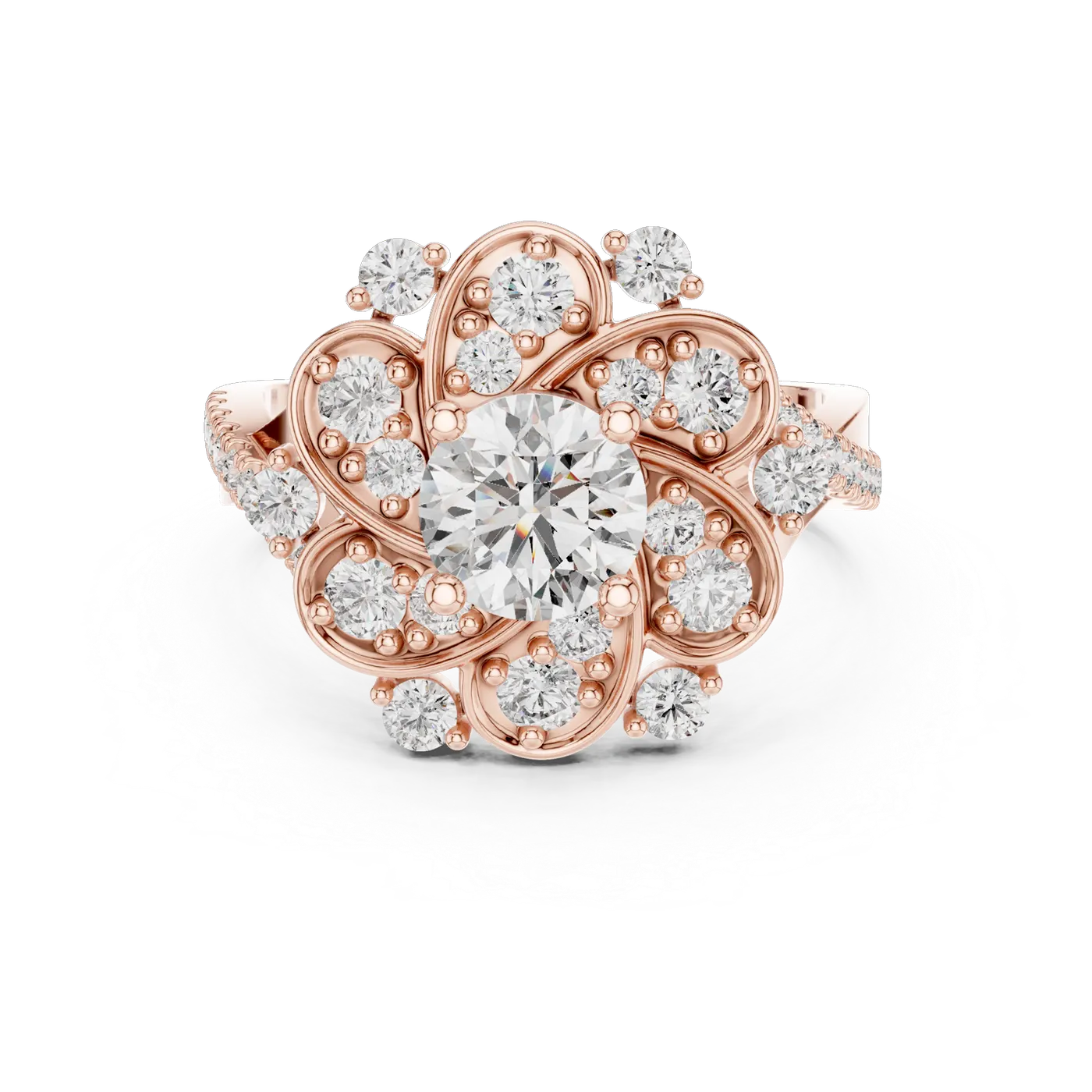 Bague de fiançailles Marguerite 0,81 ct en or rose 18 carats, diamant rond, vue 4