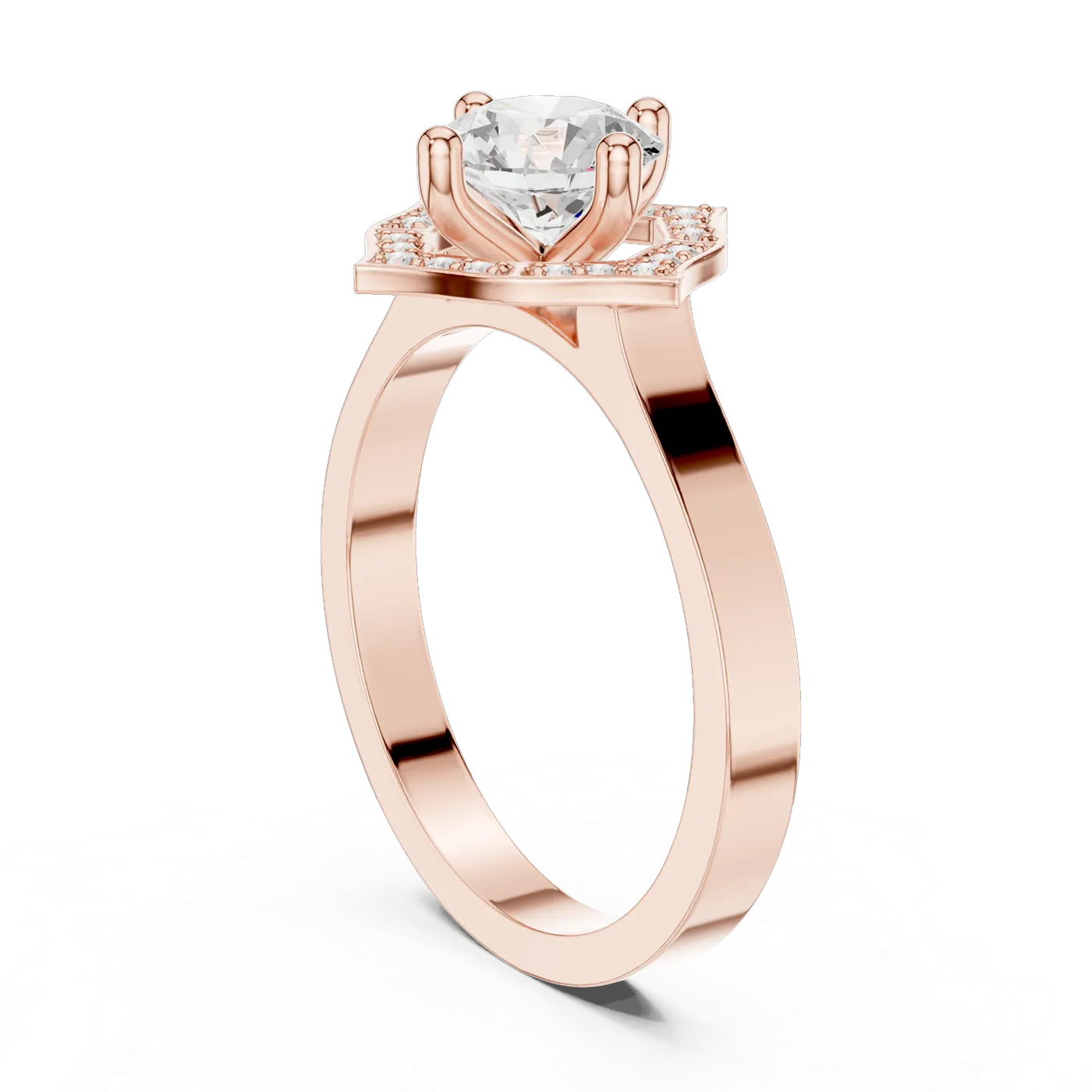 Bague de fiançailles Marguerite 0,90 ct en or rose 18 carats, diamant rond, vue 1