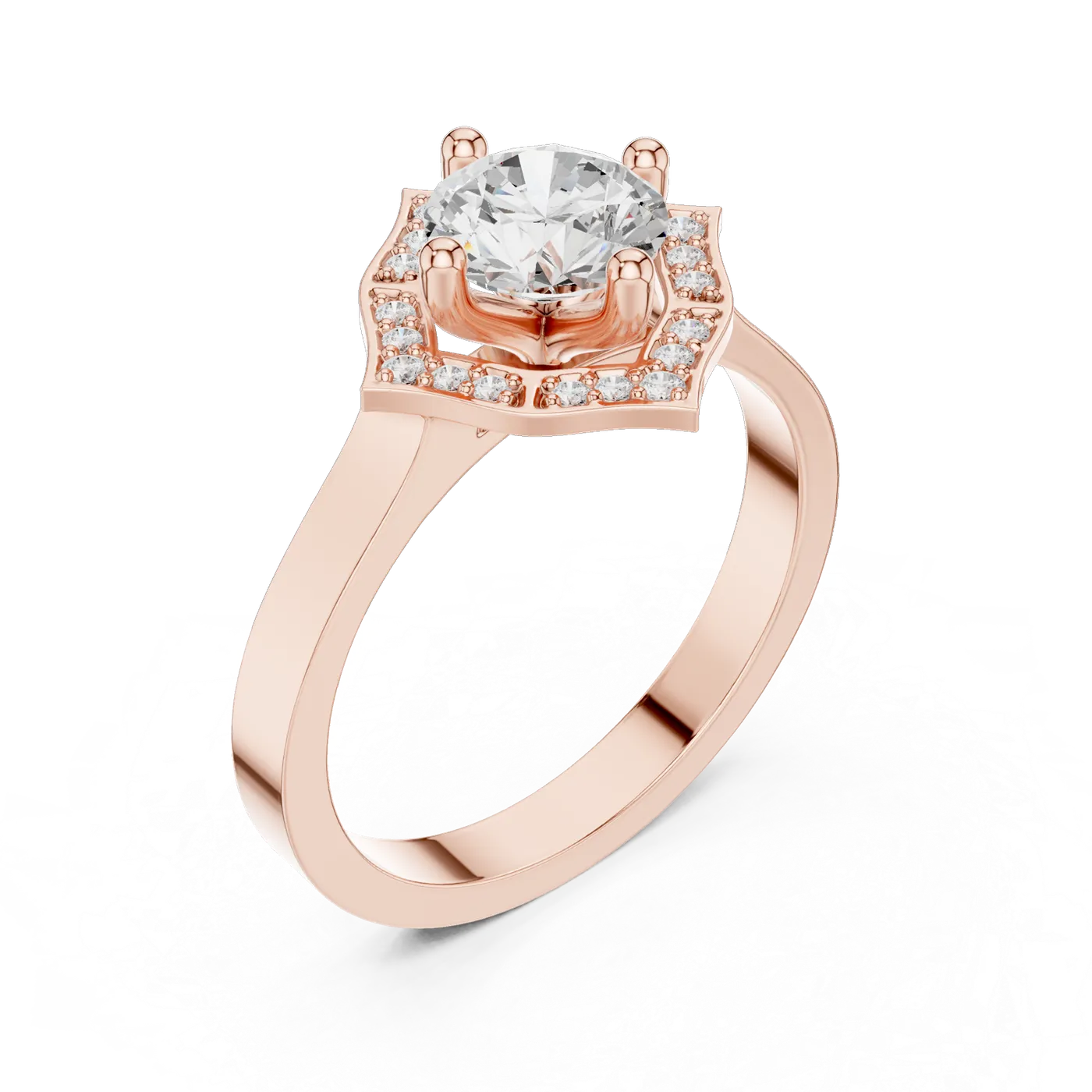 Bague de fiançailles Marguerite 0,90 ct en or rose 18 carats, diamant rond, vue 2