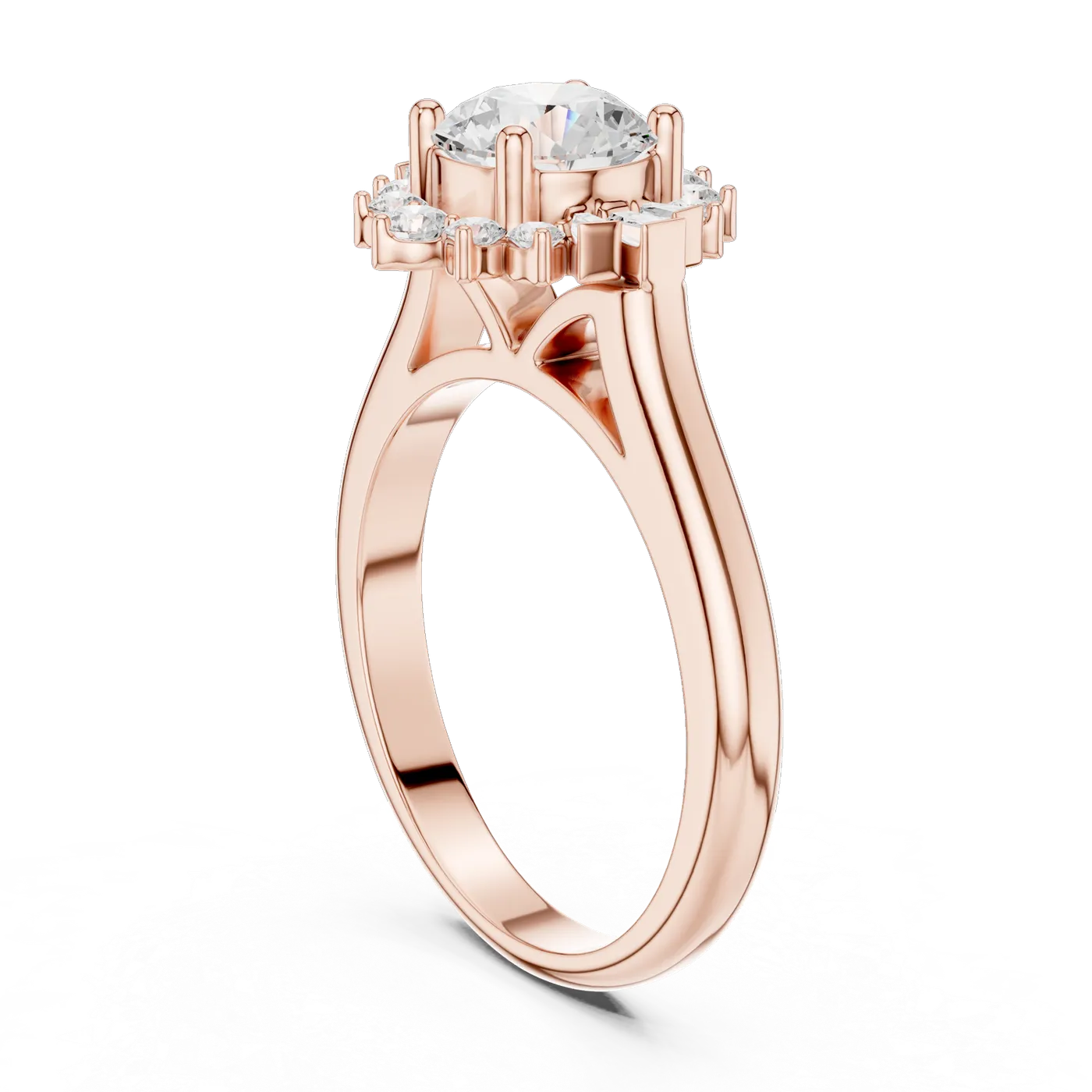 Bague de fiançailles Marguerite 0,98 ct en or rose 18 carats, diamant rond, vue 1